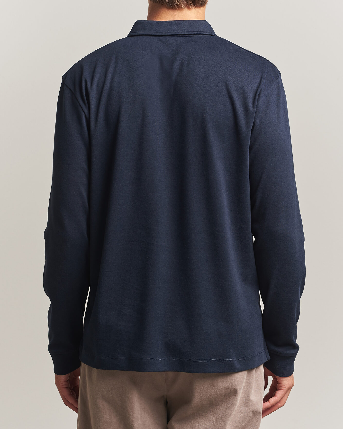 Herre | Polotrøjer | Sunspel | Heavy Weight Supima Cotton Long Sleeve Polo Navy