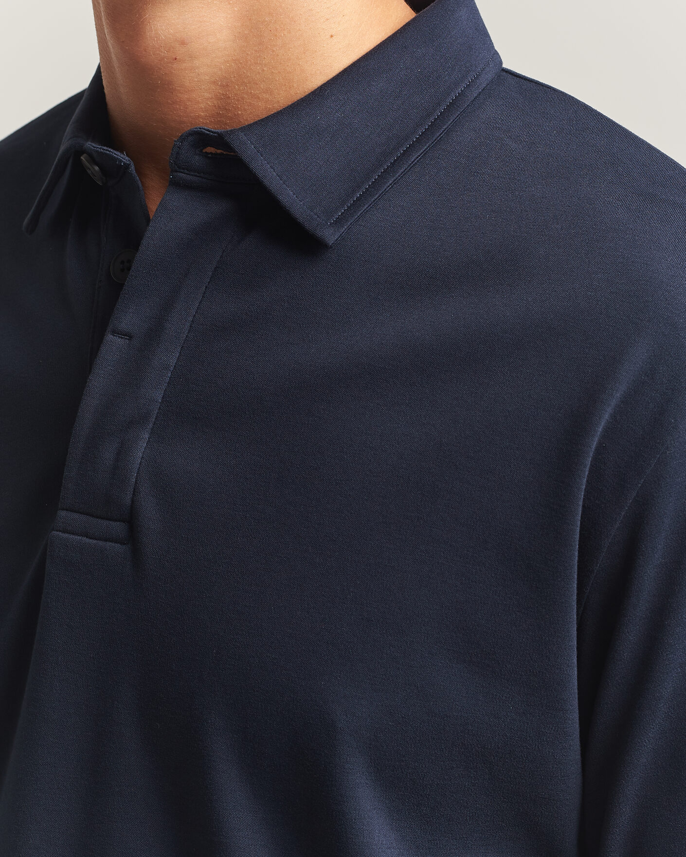 Herre | Polotrøjer | Sunspel | Heavy Weight Supima Cotton Long Sleeve Polo Navy