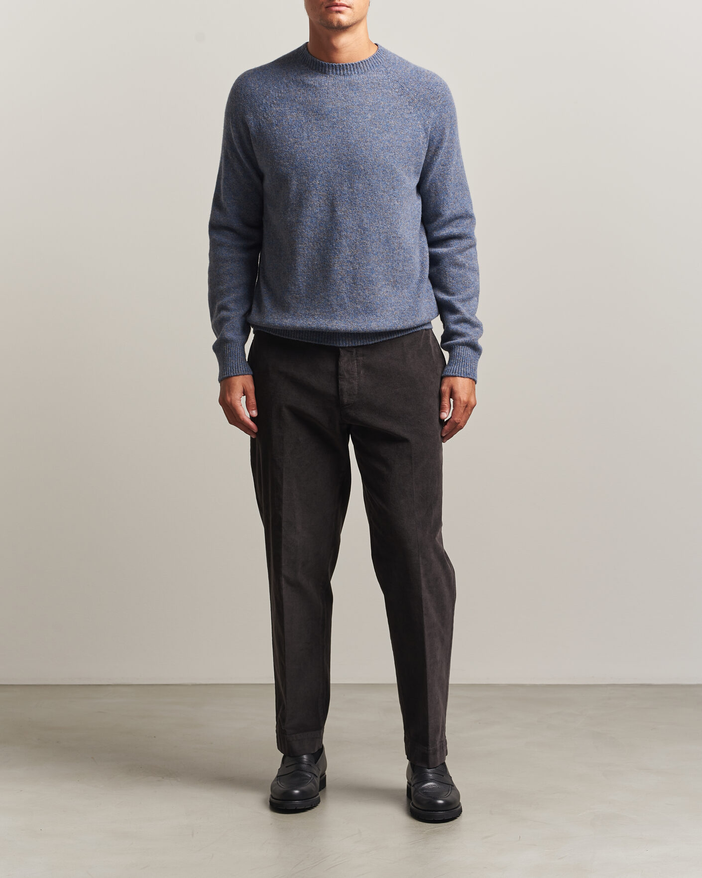 Herre | Trøjer | Sunspel | Lambswool Crew Neck Denim Twist