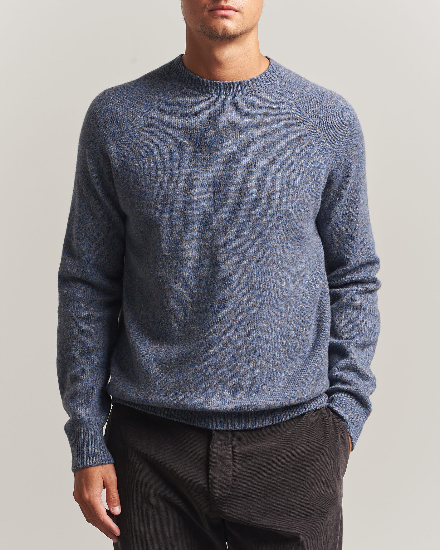 Herre | Trøjer | Sunspel | Lambswool Crew Neck Denim Twist