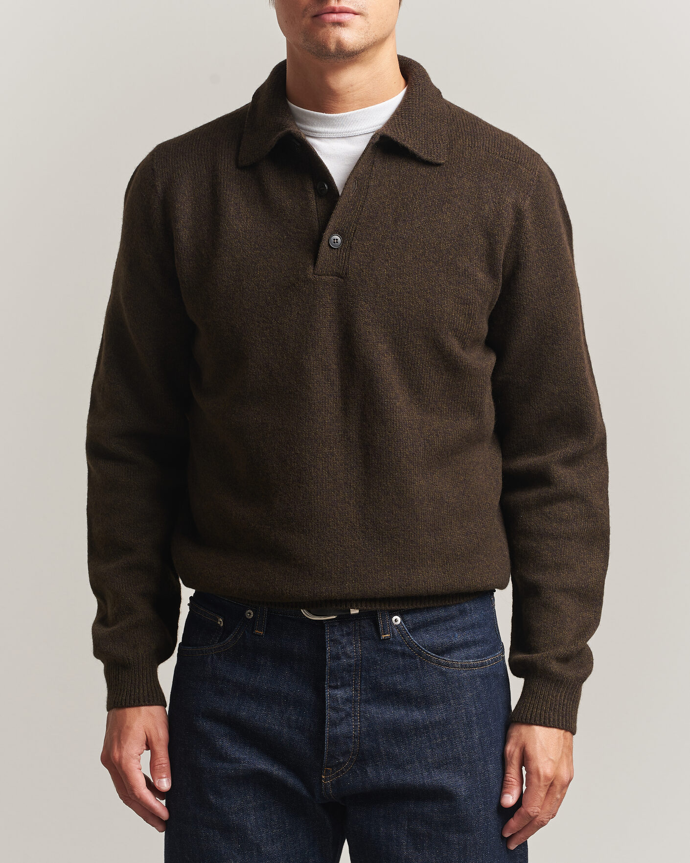 Herre | Trøjer | Sunspel | Lambswool Poloshirt Loden Twist