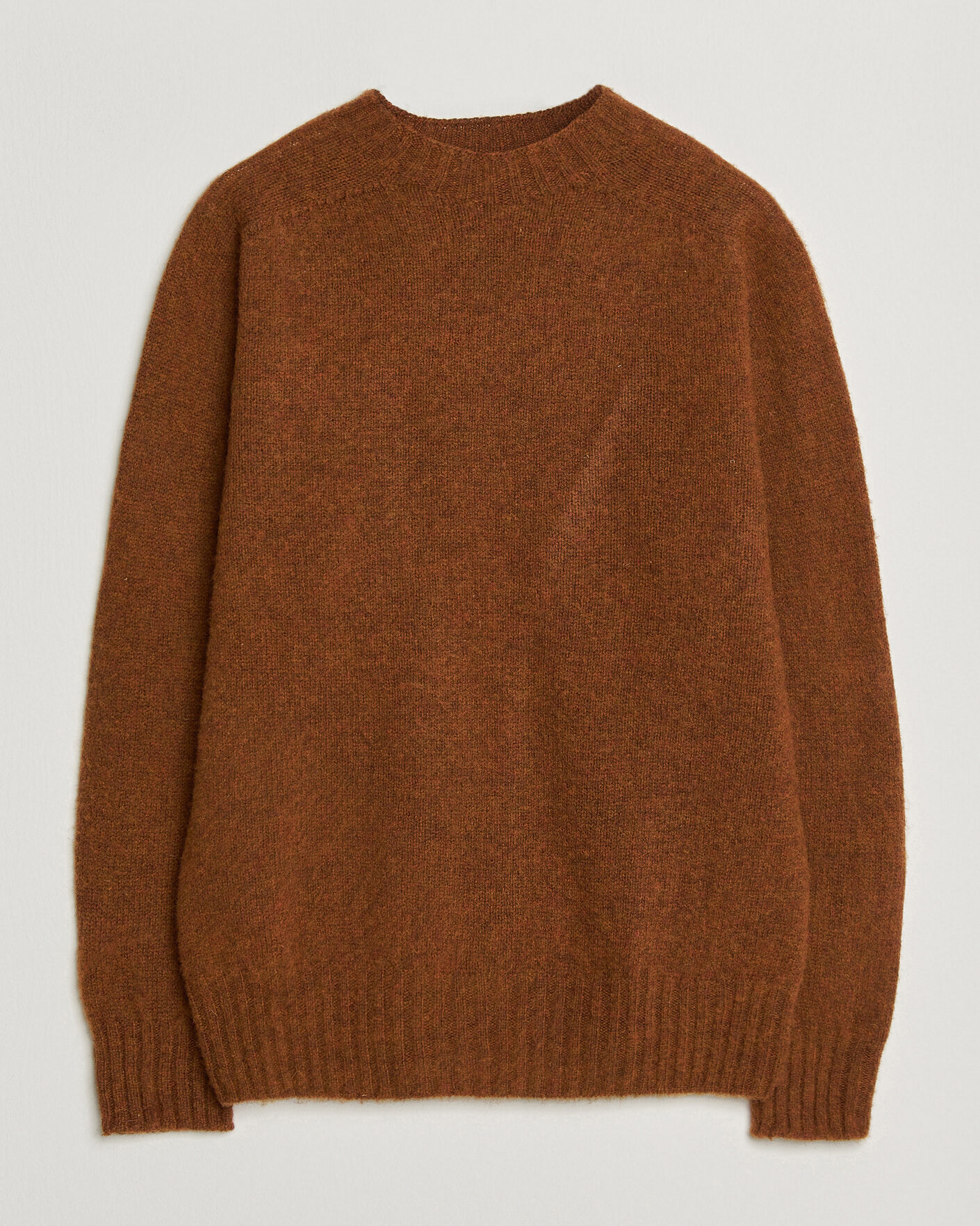 Herre | Trøjer | Sunspel | Brushed Shetland Crew Neck Dark Tabacco