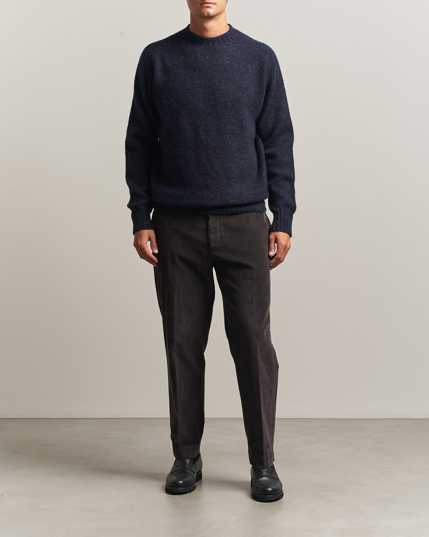 Herre | Trøjer | Sunspel | Brushed Shetland Crew Neck Dark Navy
