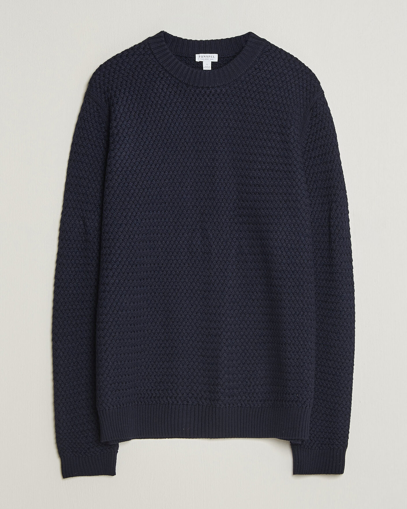 Herre | Trøjer | Sunspel | Merino Basketweave Stitch Jumper Navy