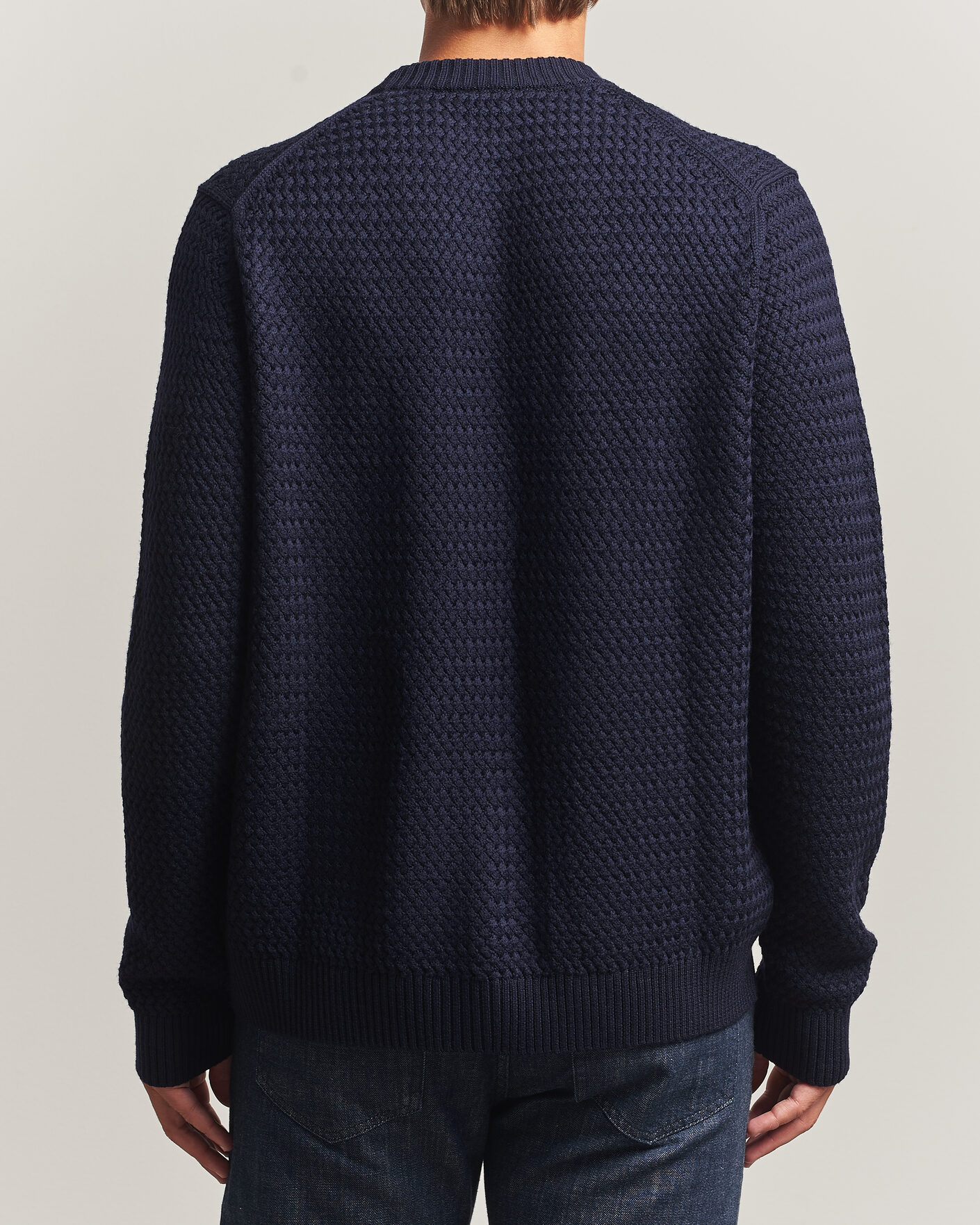 Herre | Trøjer | Sunspel | Merino Basketweave Stitch Jumper Navy
