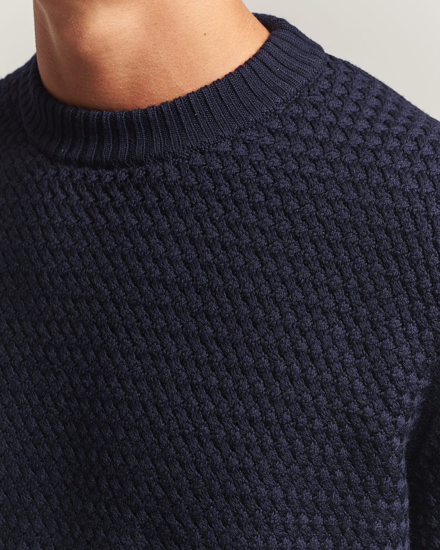 Herre | Trøjer | Sunspel | Merino Basketweave Stitch Jumper Navy