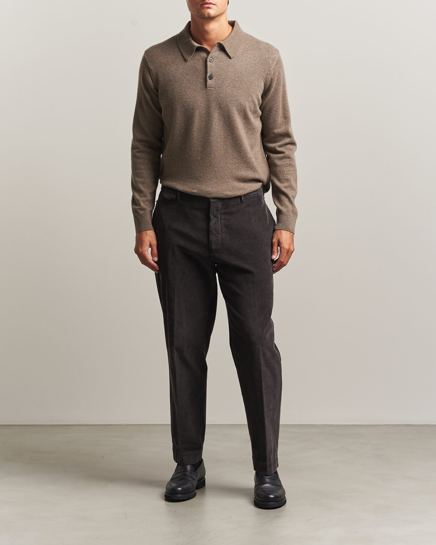 Herre | Trøjer | Sunspel | Cashmere Polo Taupe