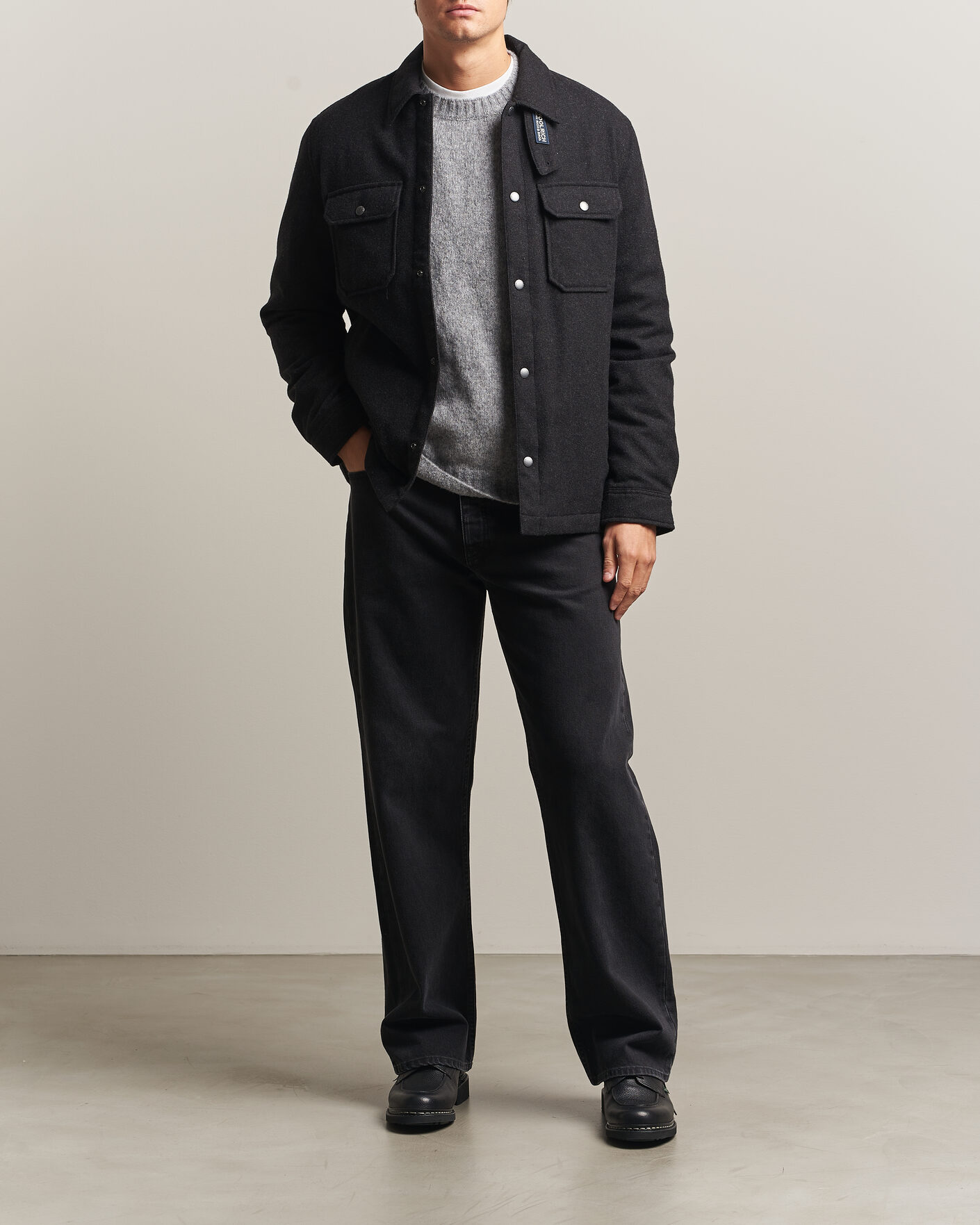 Herre | Jakker | Woolrich | Alaskan Wool Light Padded Shirt Jacket Faded Black