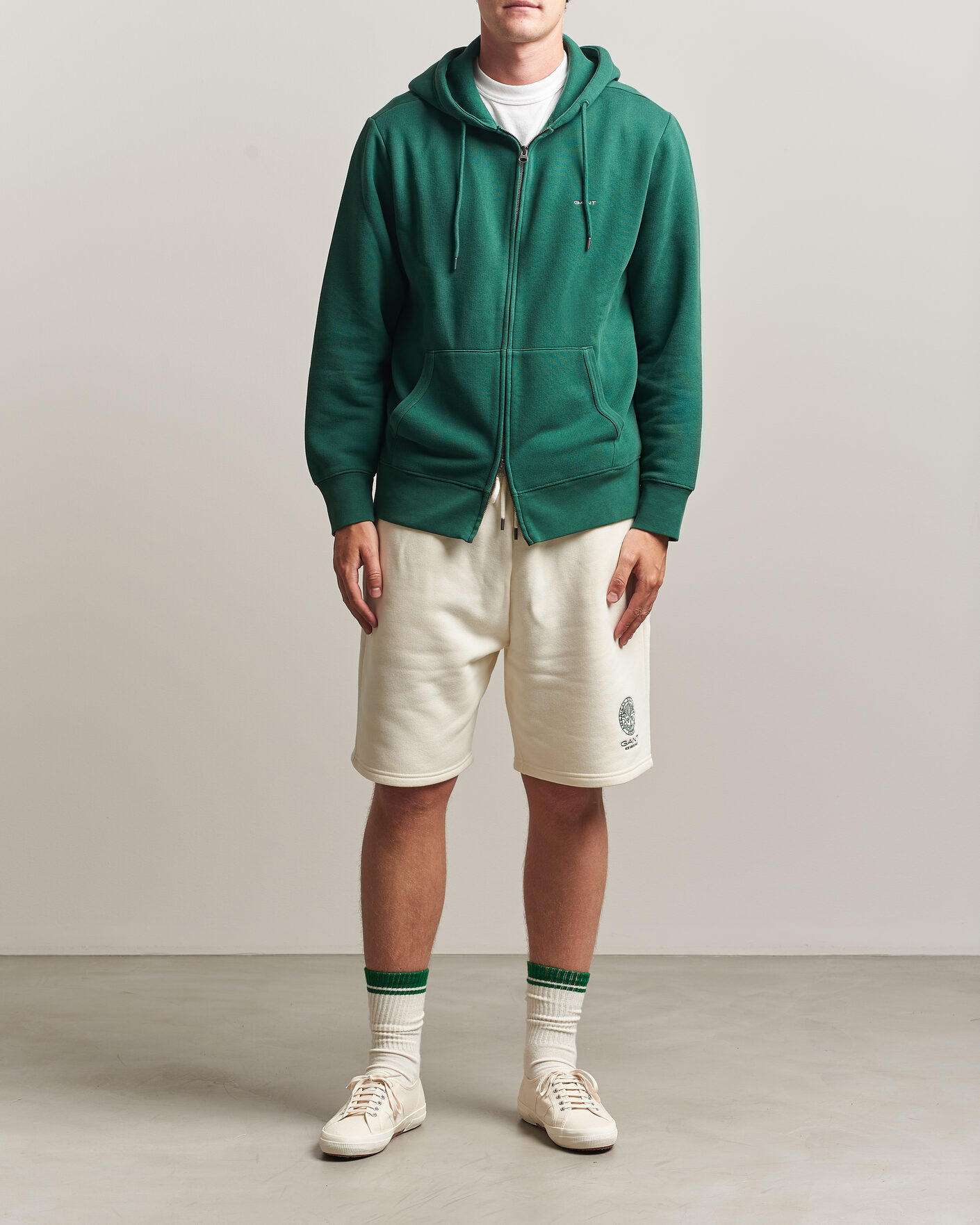 Herre | Trøjer | Gant | Tournament Full Zip Hoodie Green