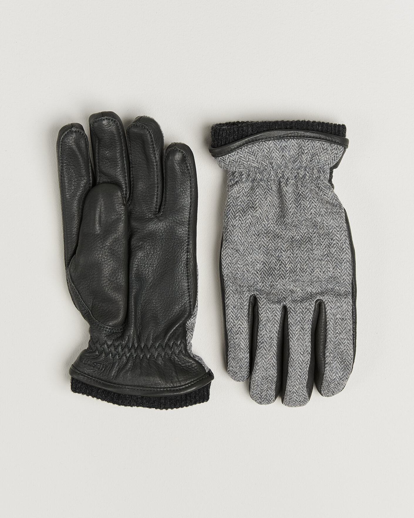 Herre | Handsker | Hestra | Wilhelm Herringbone Wool/Elkskin Glove Grey