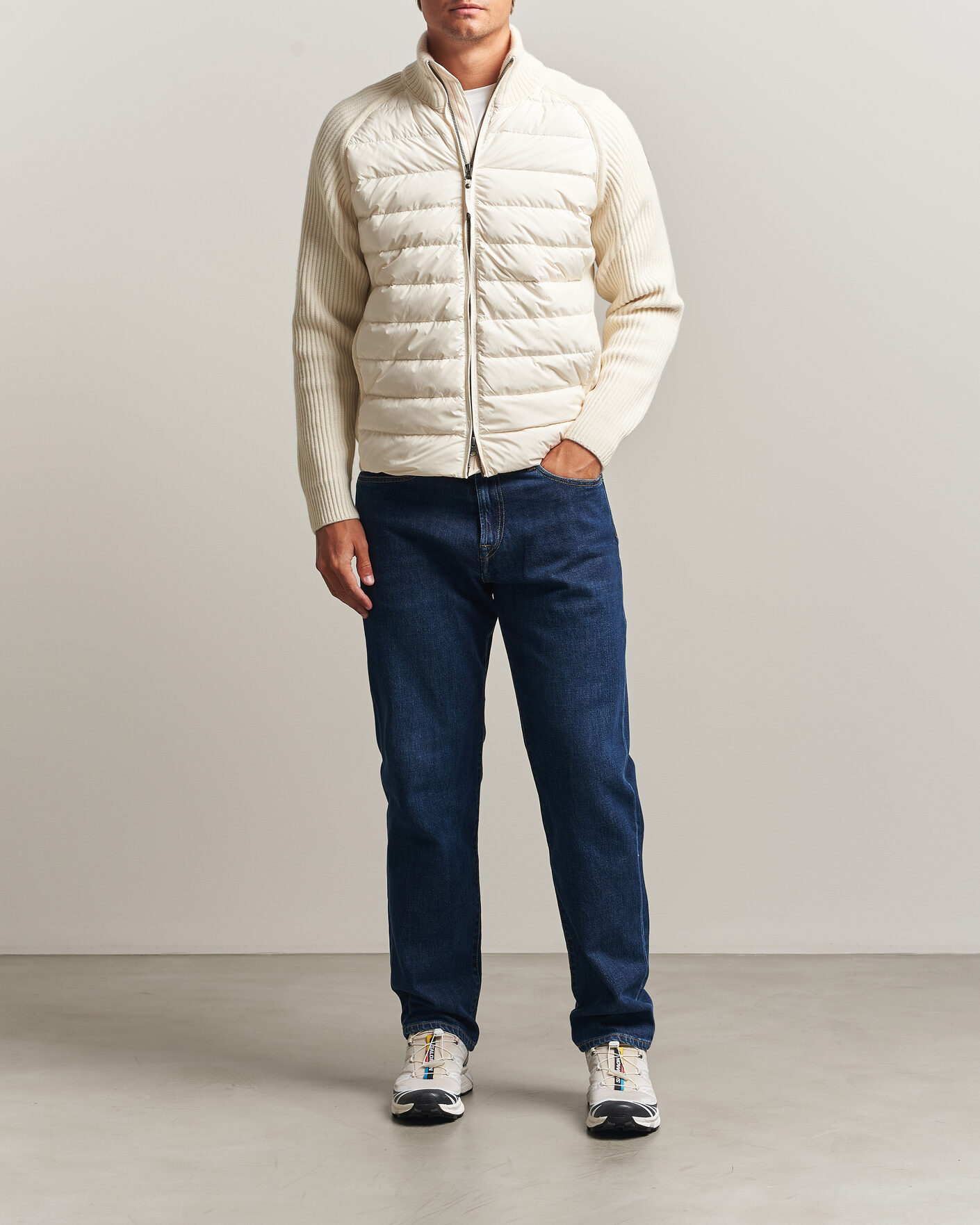 Herre | Jakker | Parajumpers | Olmo Rib Knitted Hybrid Jacket Warm Ivory