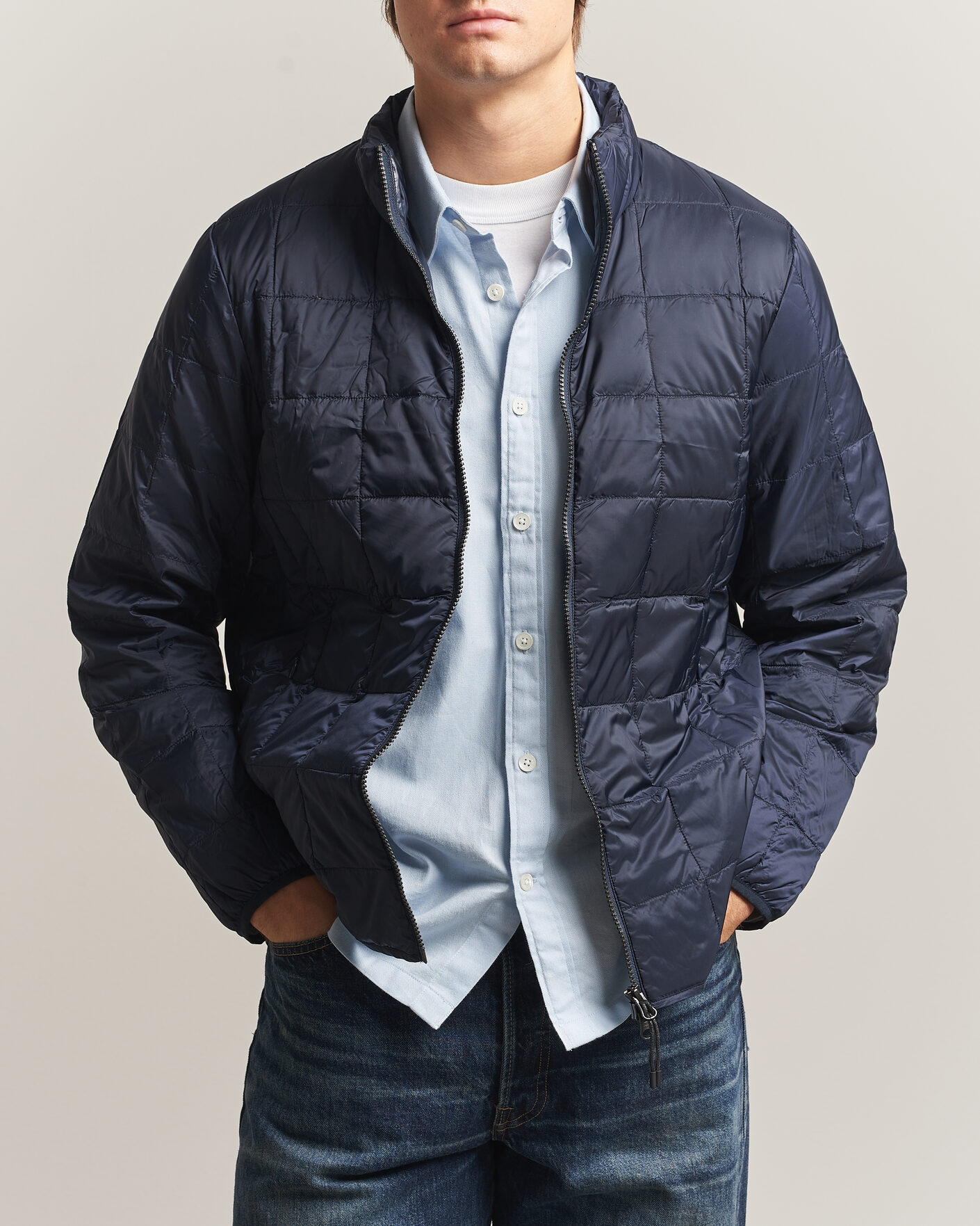 Herre | Jakker | TAION | High Neck Full Zip Lightweight Down Jacket Dark Navy