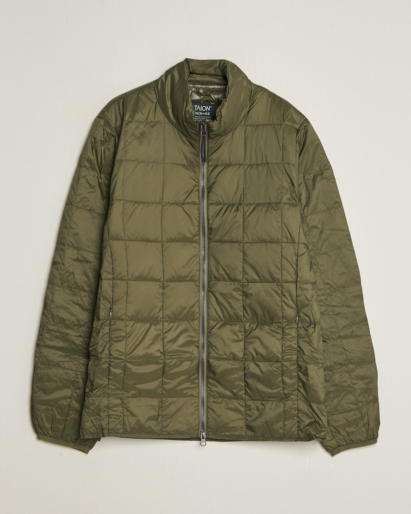 Herre | Jakker | TAION | High Neck Full Zip Lightweight Down Jacket Dark Olive