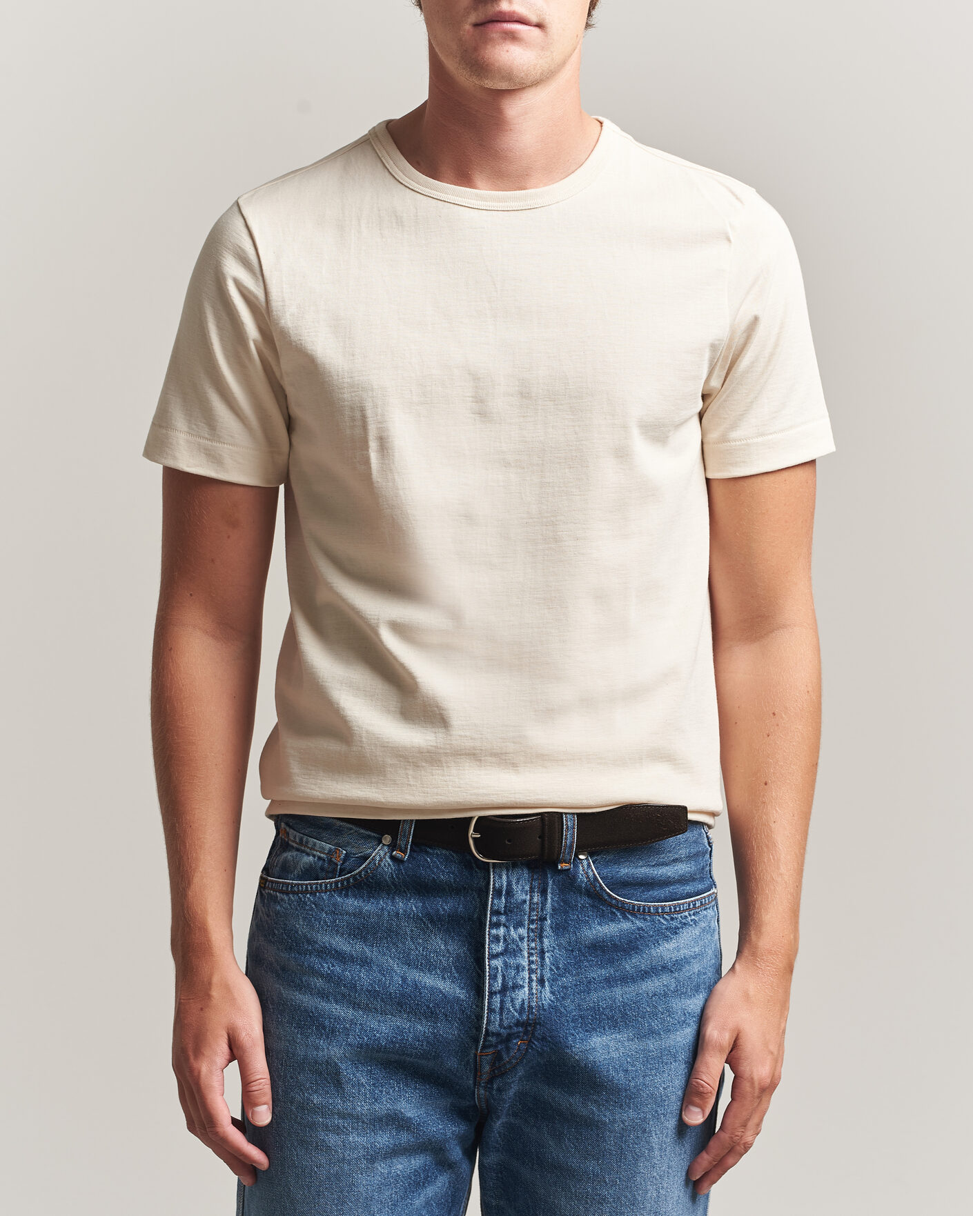 Herre | T-Shirts | Merz b. Schwanen | Classic Fit Loopwheeled T-Shirt Nature