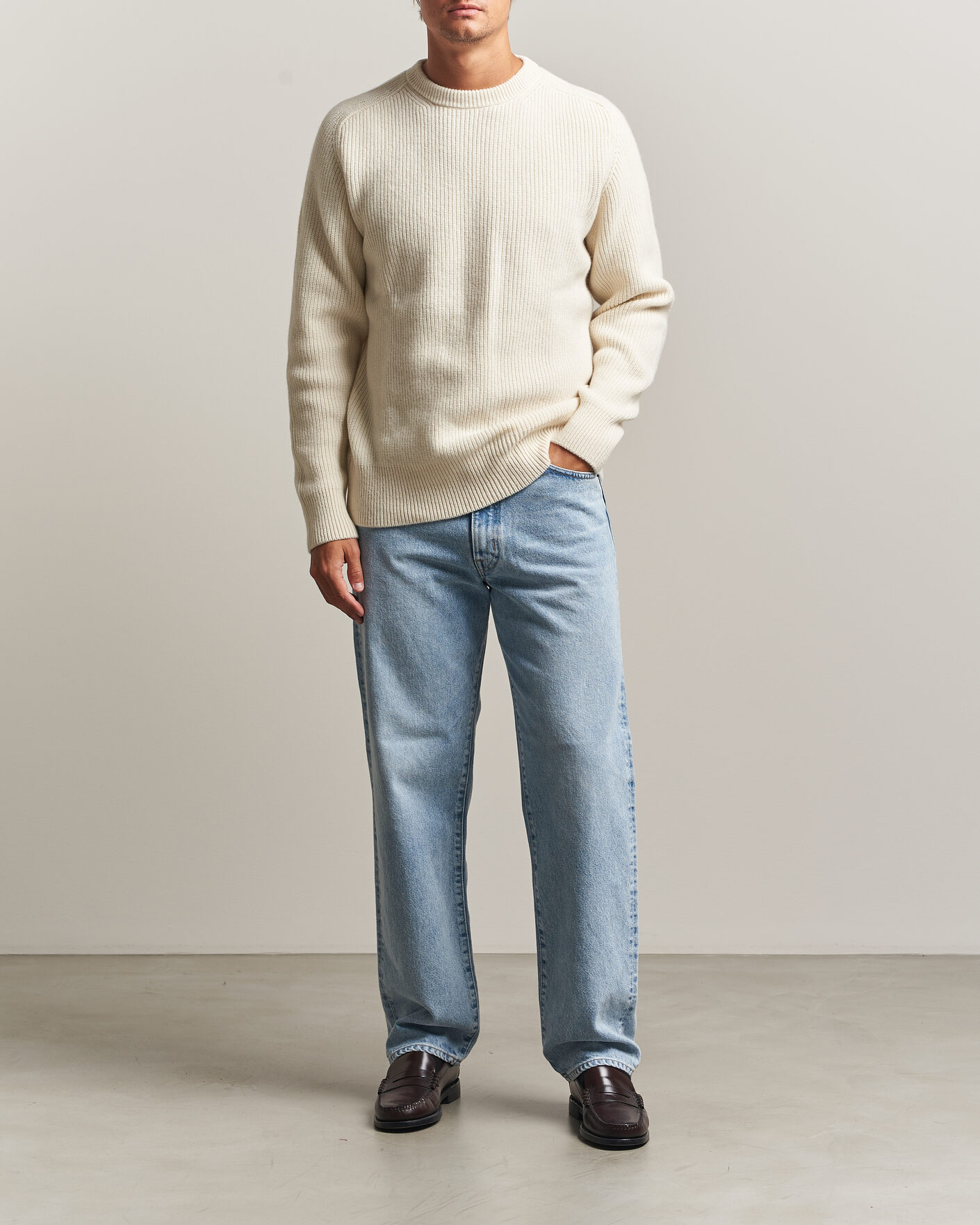 Herre | Trøjer | Merz b. Schwanen | Merino/Cashmere Knitted Sweater Nature