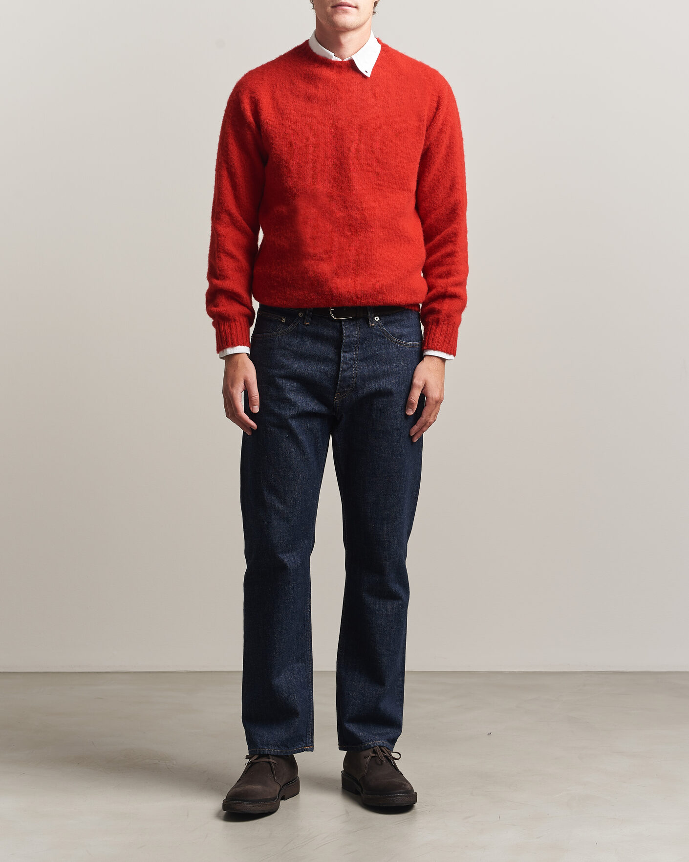 Herre | Trøjer | Harley Of Scotland | Brushed Supersoft Lambswool Crewneck Cardinal