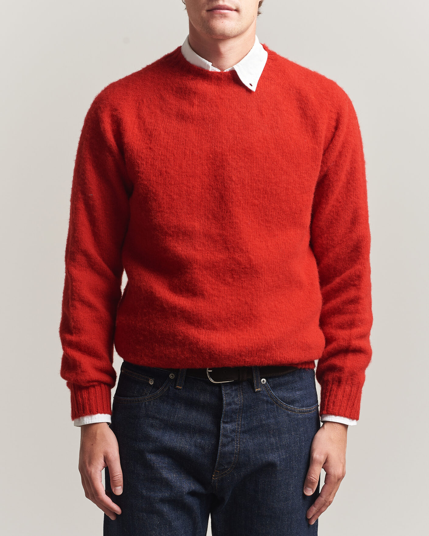 Herre | Trøjer | Harley Of Scotland | Brushed Supersoft Lambswool Crewneck Cardinal