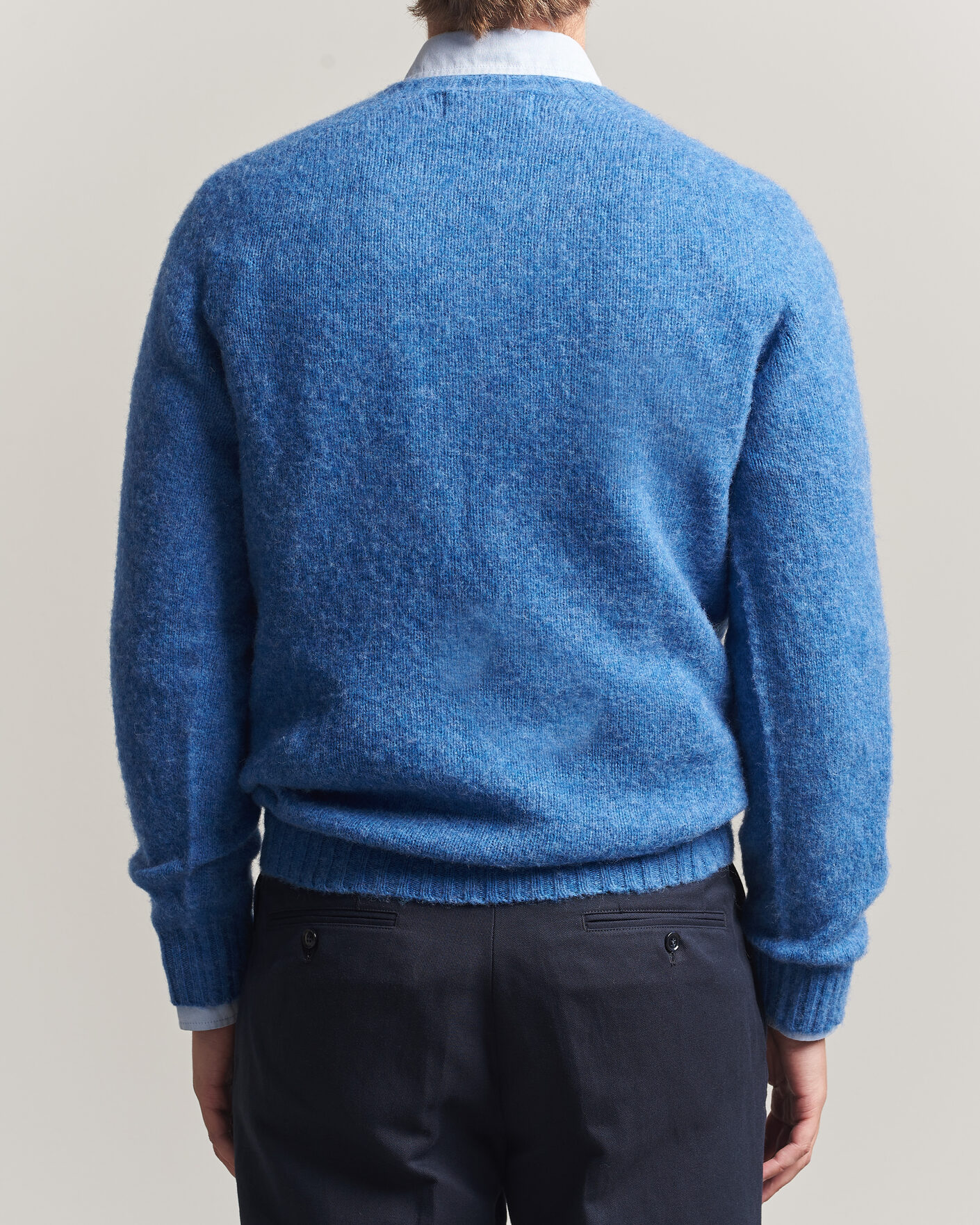 Herre | Trøjer | Harley Of Scotland | Brushed Supersoft Lambswool Crewneck Cobalt