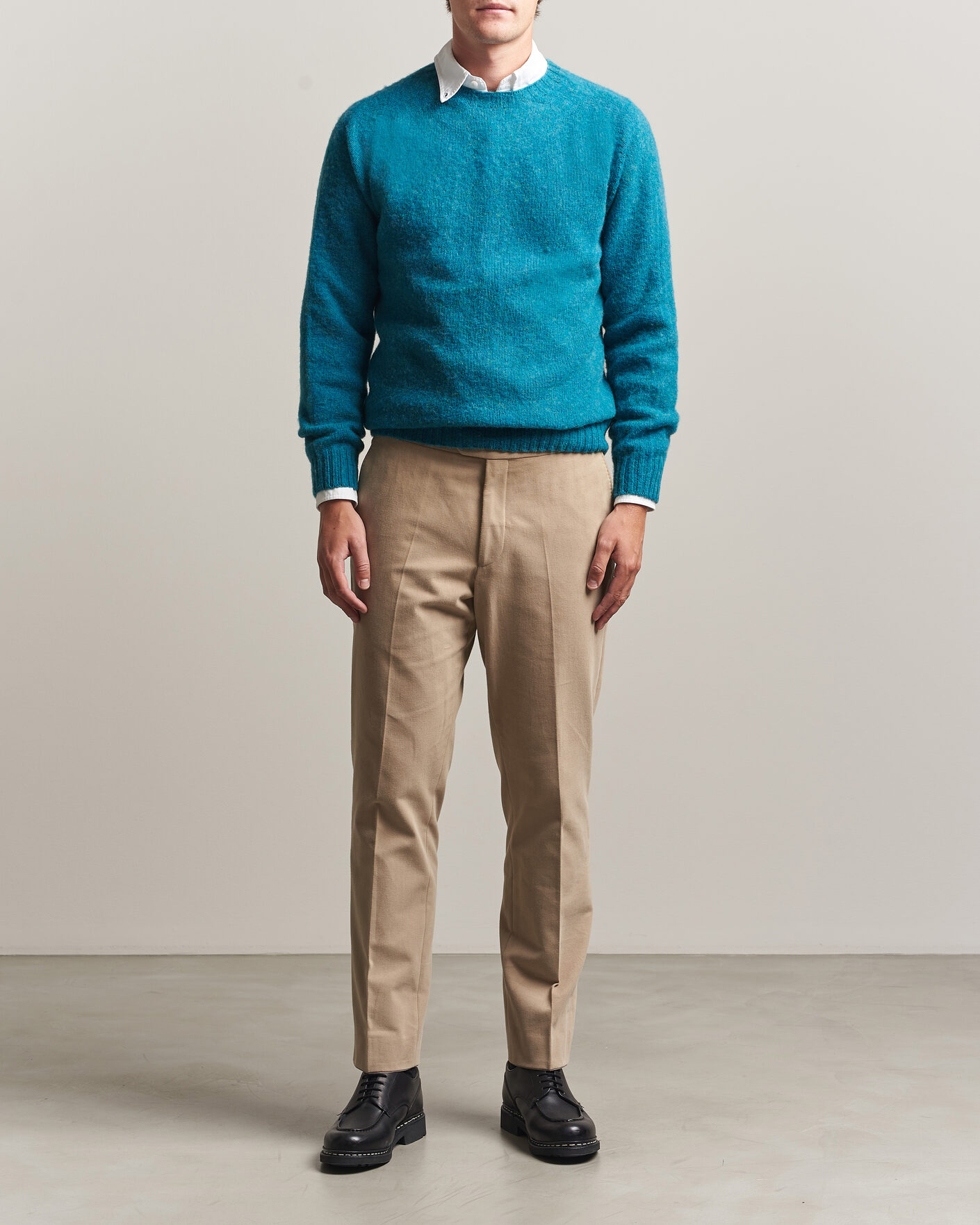 Herre | Trøjer | Harley Of Scotland | Brushed Supersoft Lambswool Crewneck Gulfstream