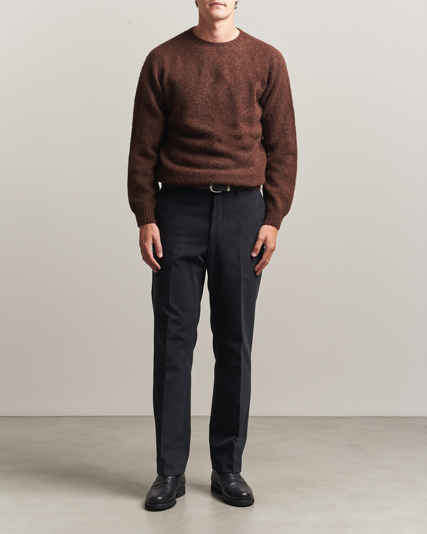 Herre | Trøjer | Harley Of Scotland | Brushed Supersoft Lambswool Crewneck Marron