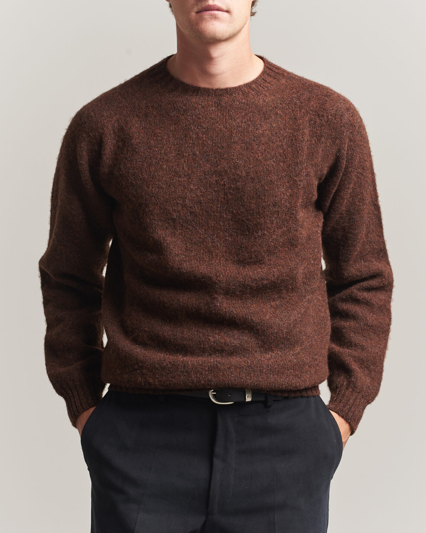 Herre | Trøjer | Harley Of Scotland | Brushed Supersoft Lambswool Crewneck Marron