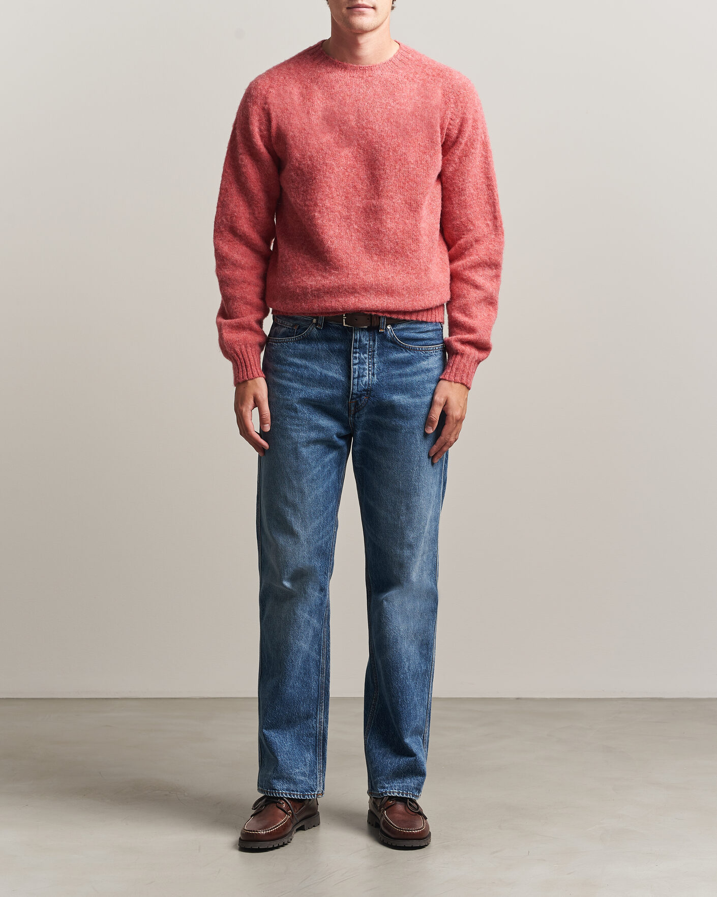 Herre | Trøjer | Harley Of Scotland | Brushed Supersoft Lambswool Crewneck Tea Rose