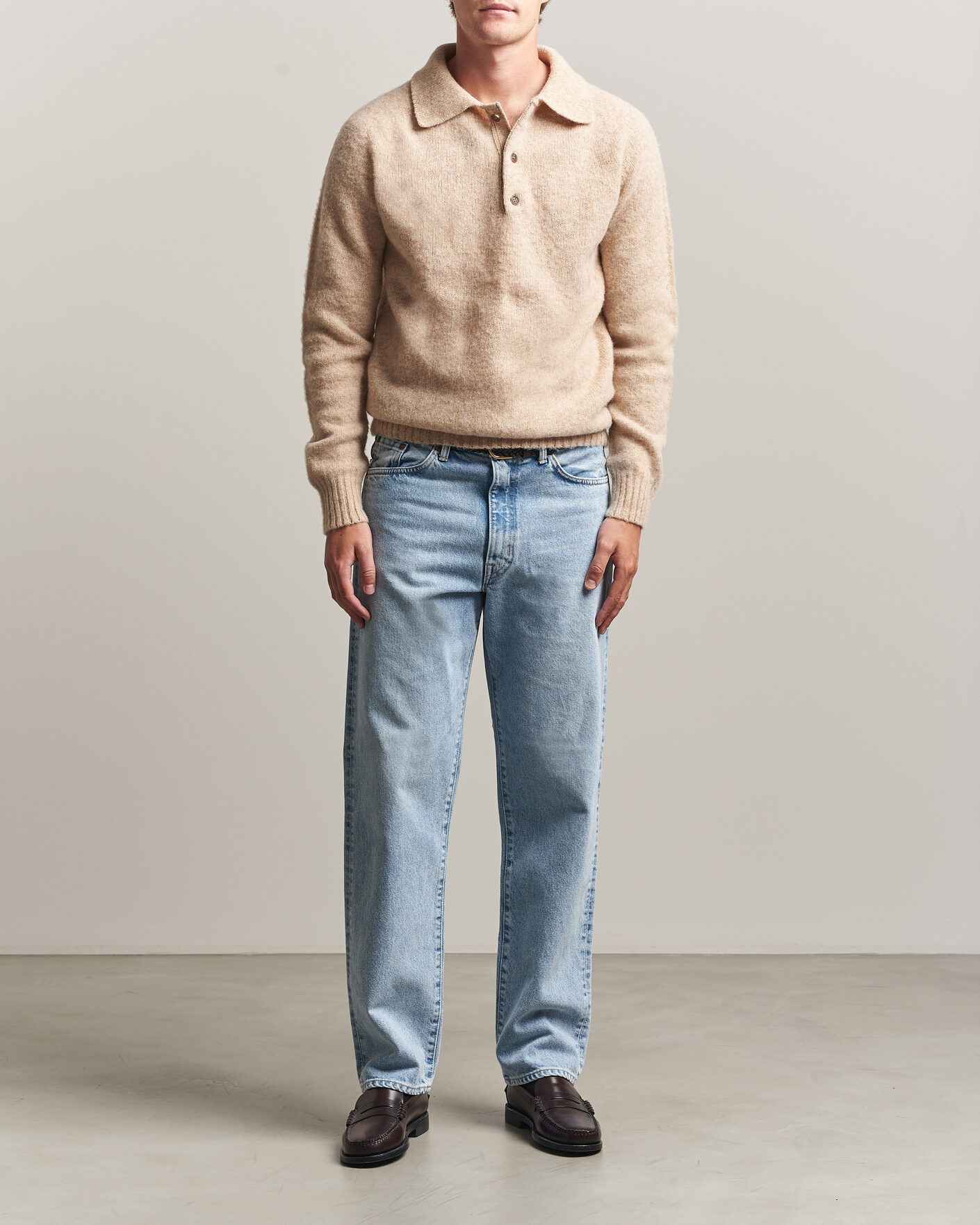 Herre | Trøjer | Harley Of Scotland | Brushed Supersoft Lambswool Polo Calico
