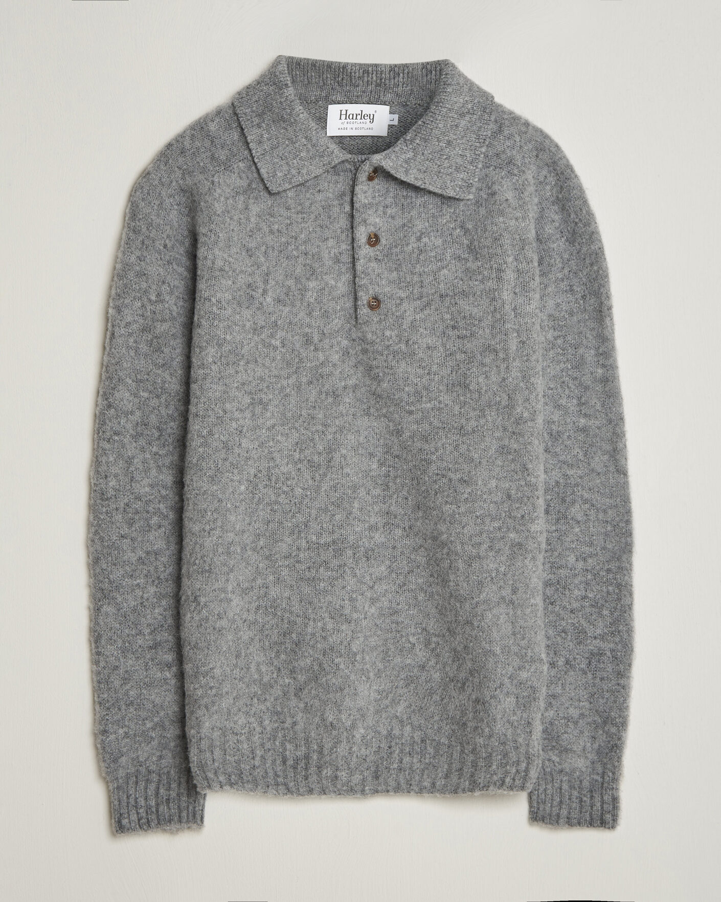 Herre | Trøjer | Harley Of Scotland | Brushed Supersoft Lambswool Polo Mid Grey