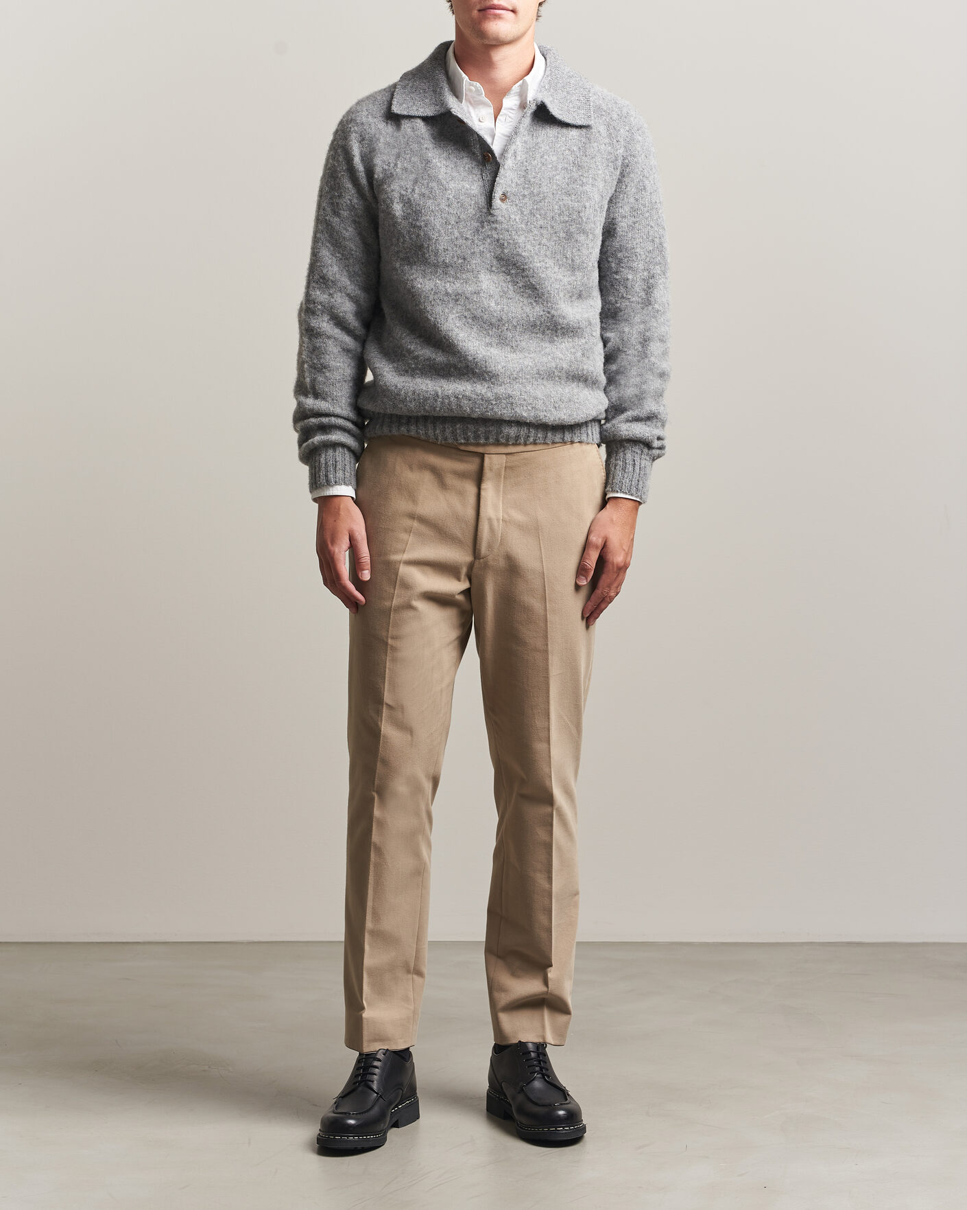 Herre | Trøjer | Harley Of Scotland | Brushed Supersoft Lambswool Polo Mid Grey