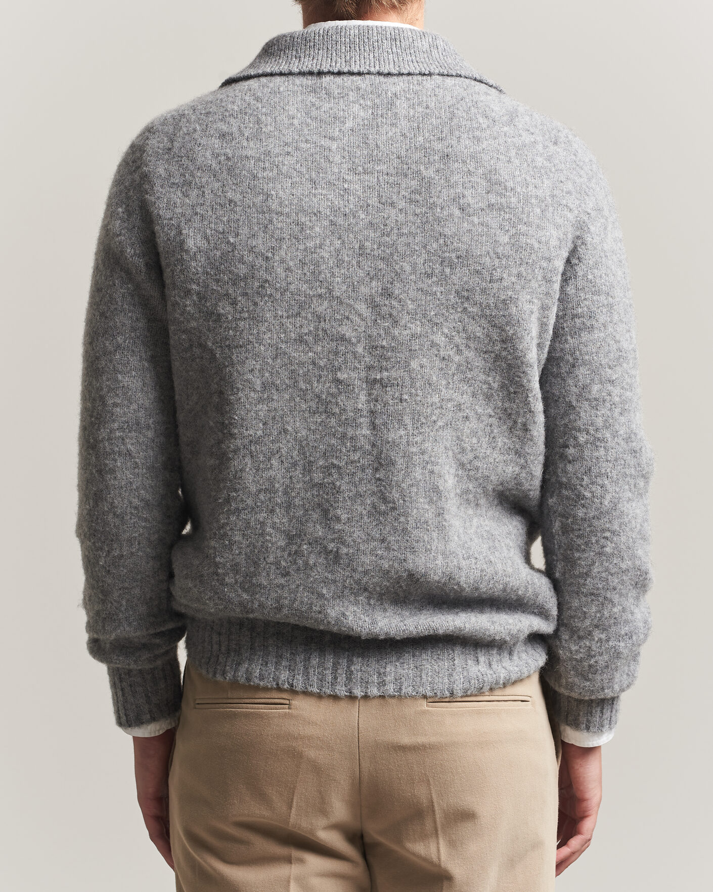 Herre | Trøjer | Harley Of Scotland | Brushed Supersoft Lambswool Polo Mid Grey