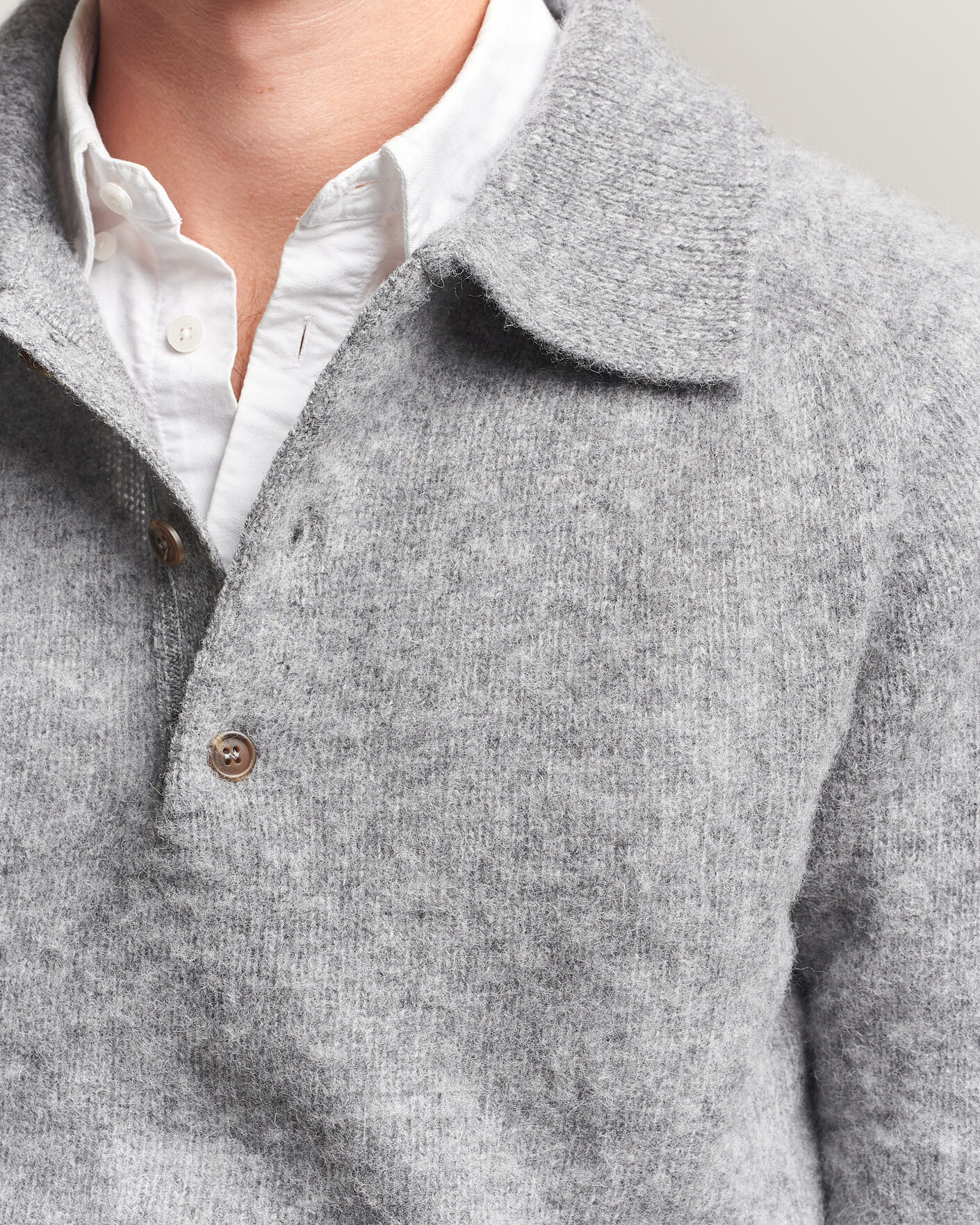 Herre | Trøjer | Harley Of Scotland | Brushed Supersoft Lambswool Polo Mid Grey