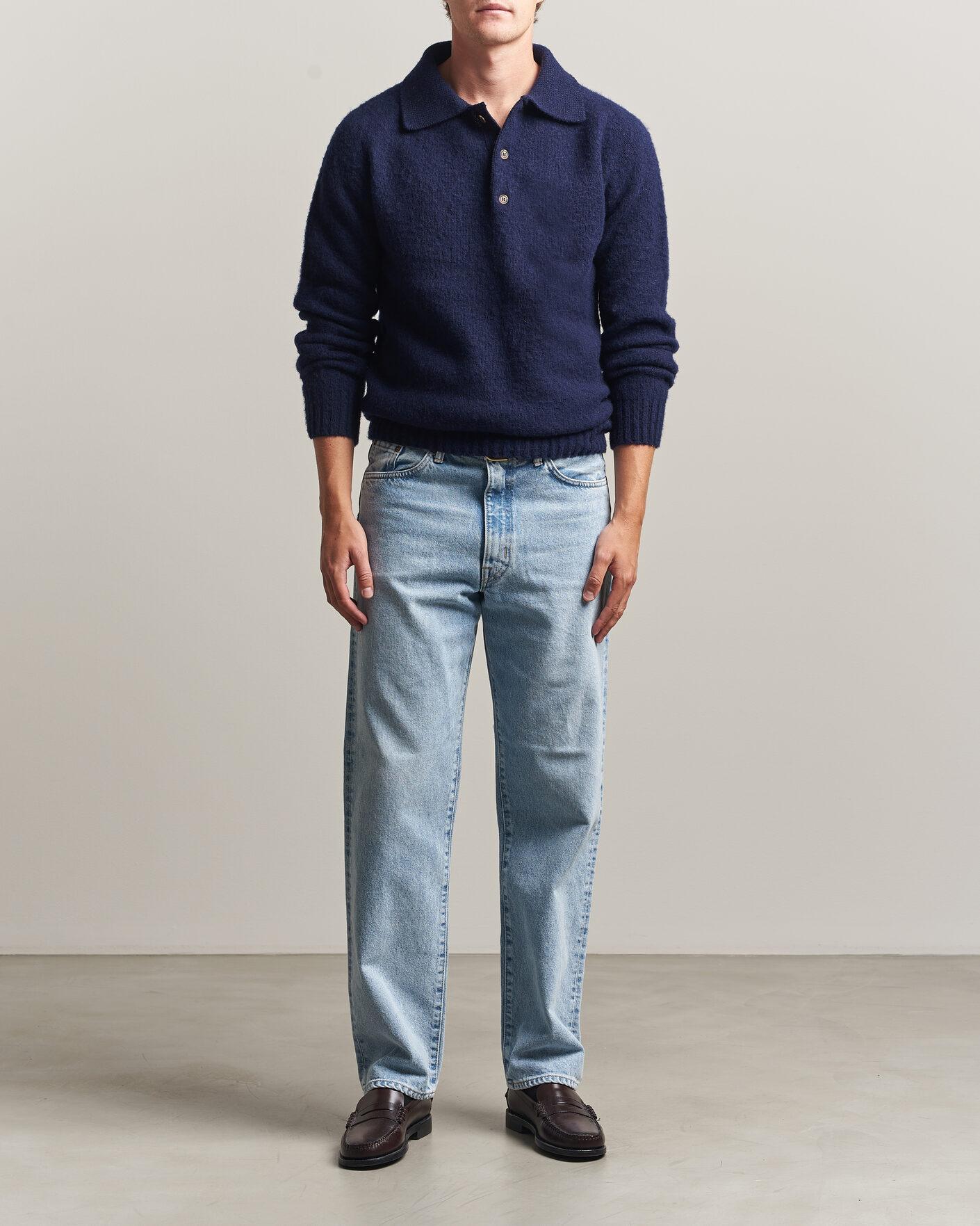 Herre | Trøjer | Harley Of Scotland | Brushed Supersoft Lambswool Polo Navy