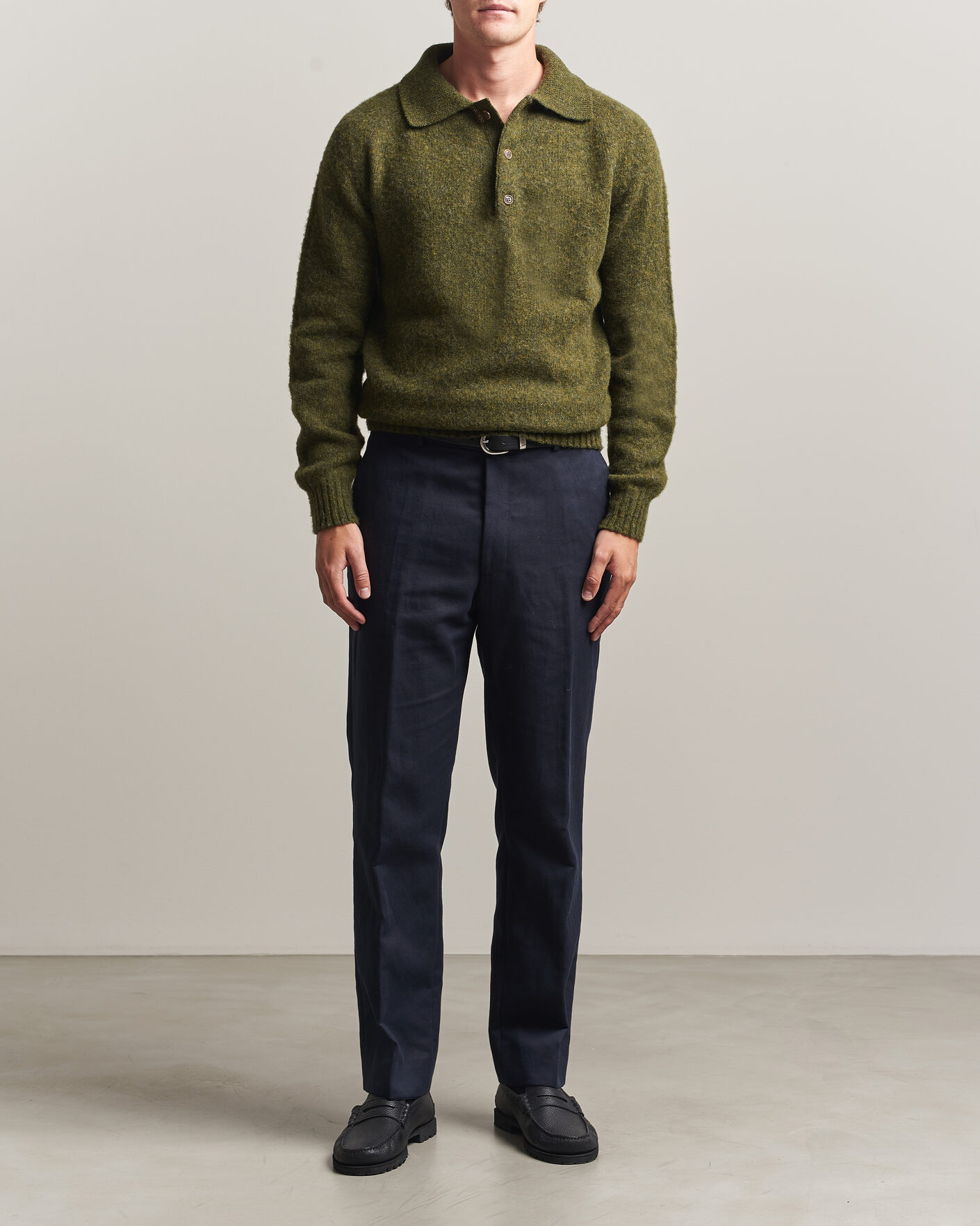 Herre | Trøjer | Harley Of Scotland | Brushed Supersoft Lambswool Polo Scots Pine