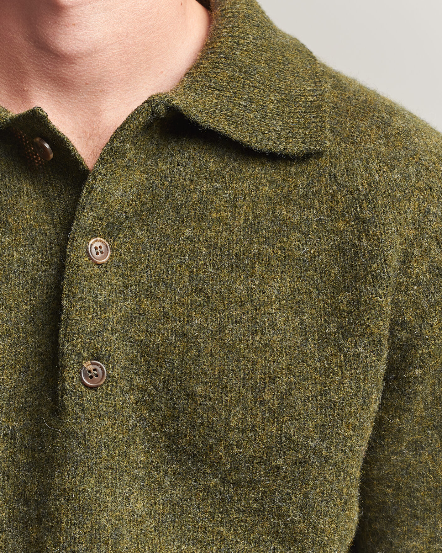 Herre | Trøjer | Harley Of Scotland | Brushed Supersoft Lambswool Polo Scots Pine