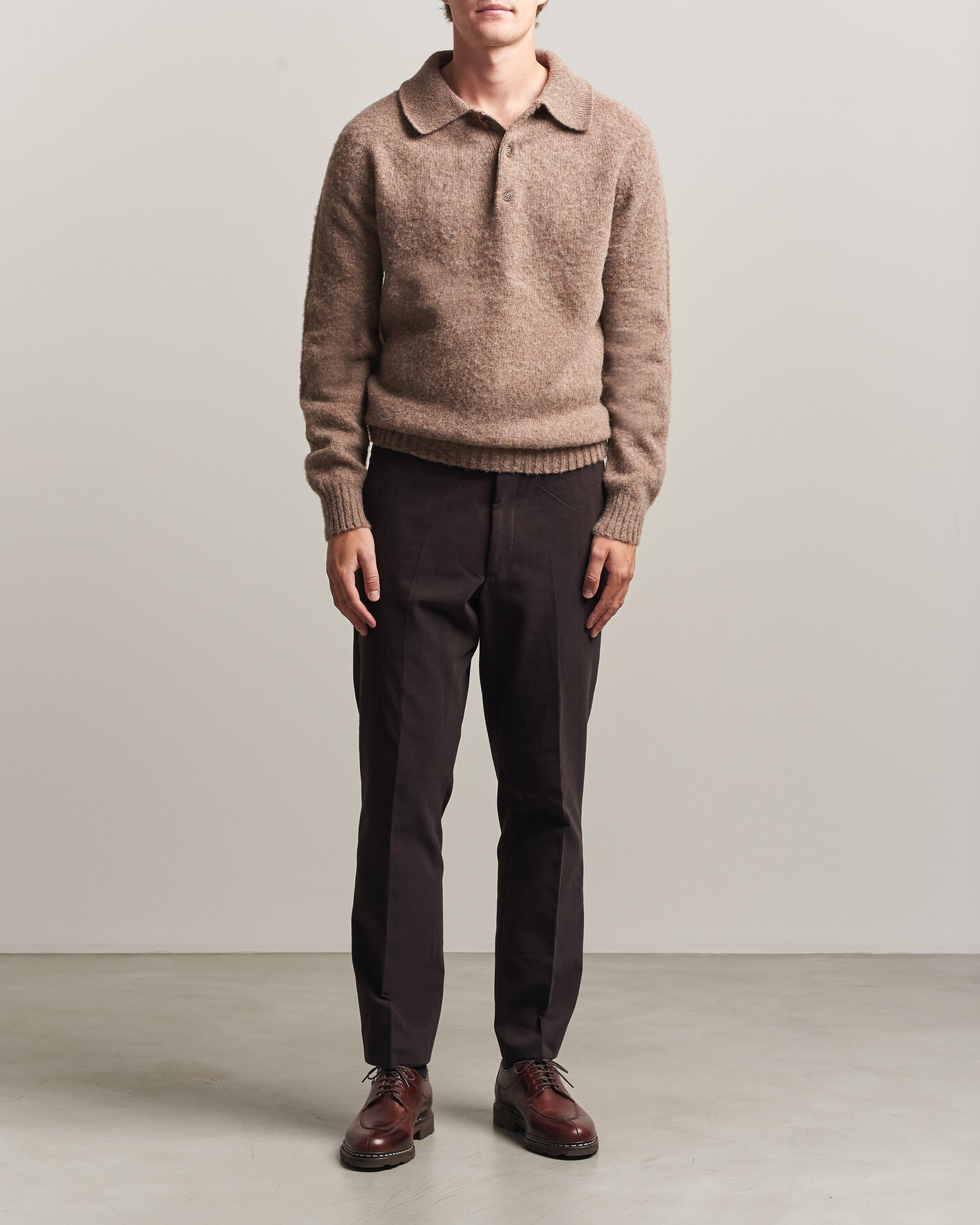 Herre | Trøjer | Harley Of Scotland | Brushed Supersoft Lambswool Polo Tundra