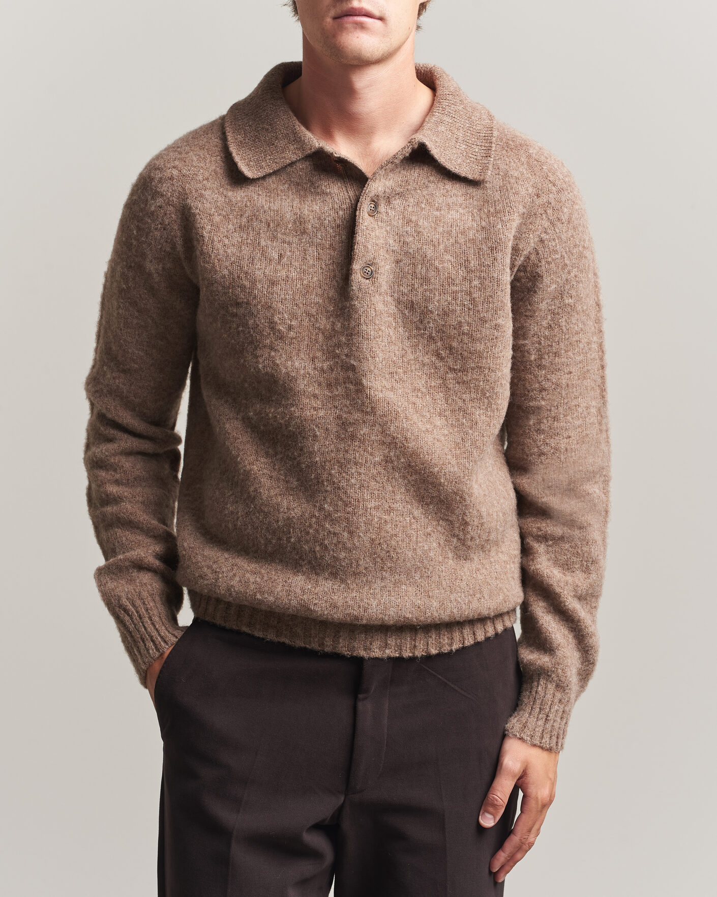 Herre | Trøjer | Harley Of Scotland | Brushed Supersoft Lambswool Polo Tundra