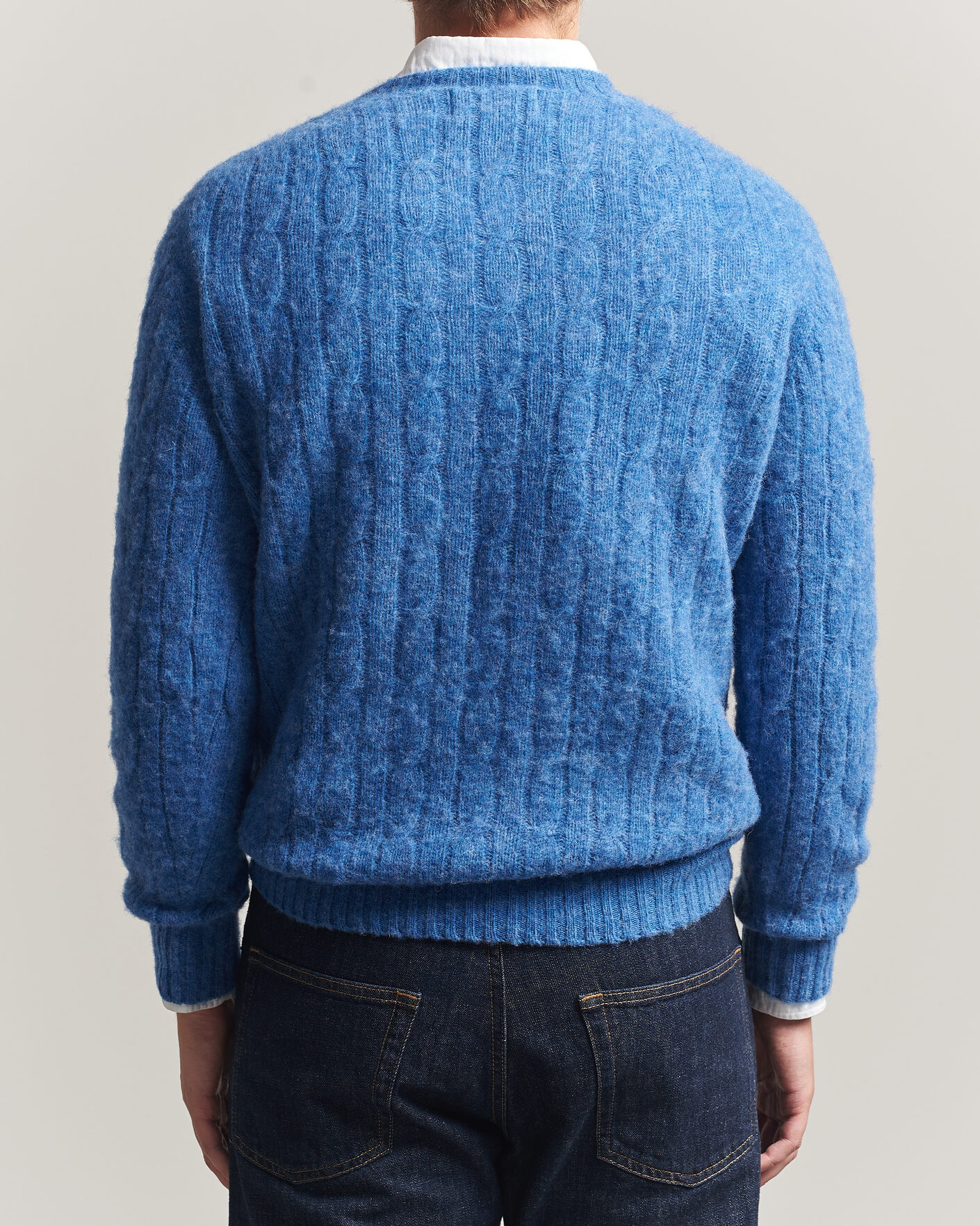Herre | Trøjer | Harley Of Scotland | Brushed Supersoft Lambswool Cable Cobalt
