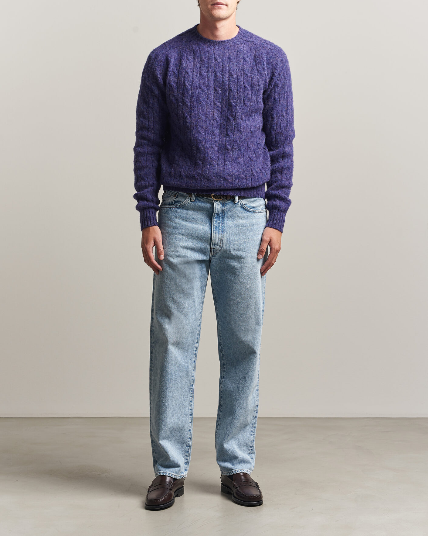 Herre | Trøjer | Harley Of Scotland | Brushed Supersoft Lambswool Cable Iris