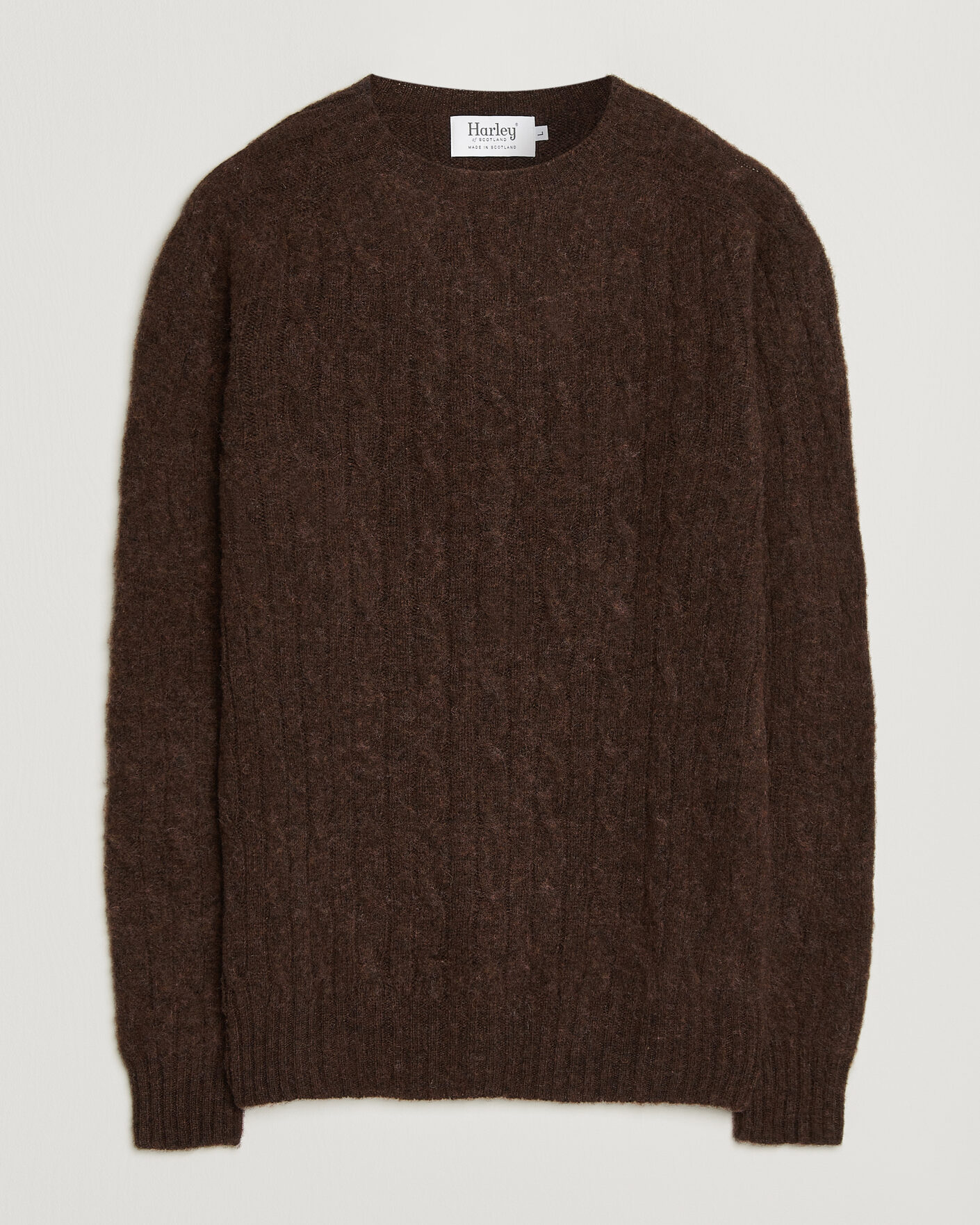 Herre | Trøjer | Harley Of Scotland | Brushed Supersoft Lambswool Cable Marron