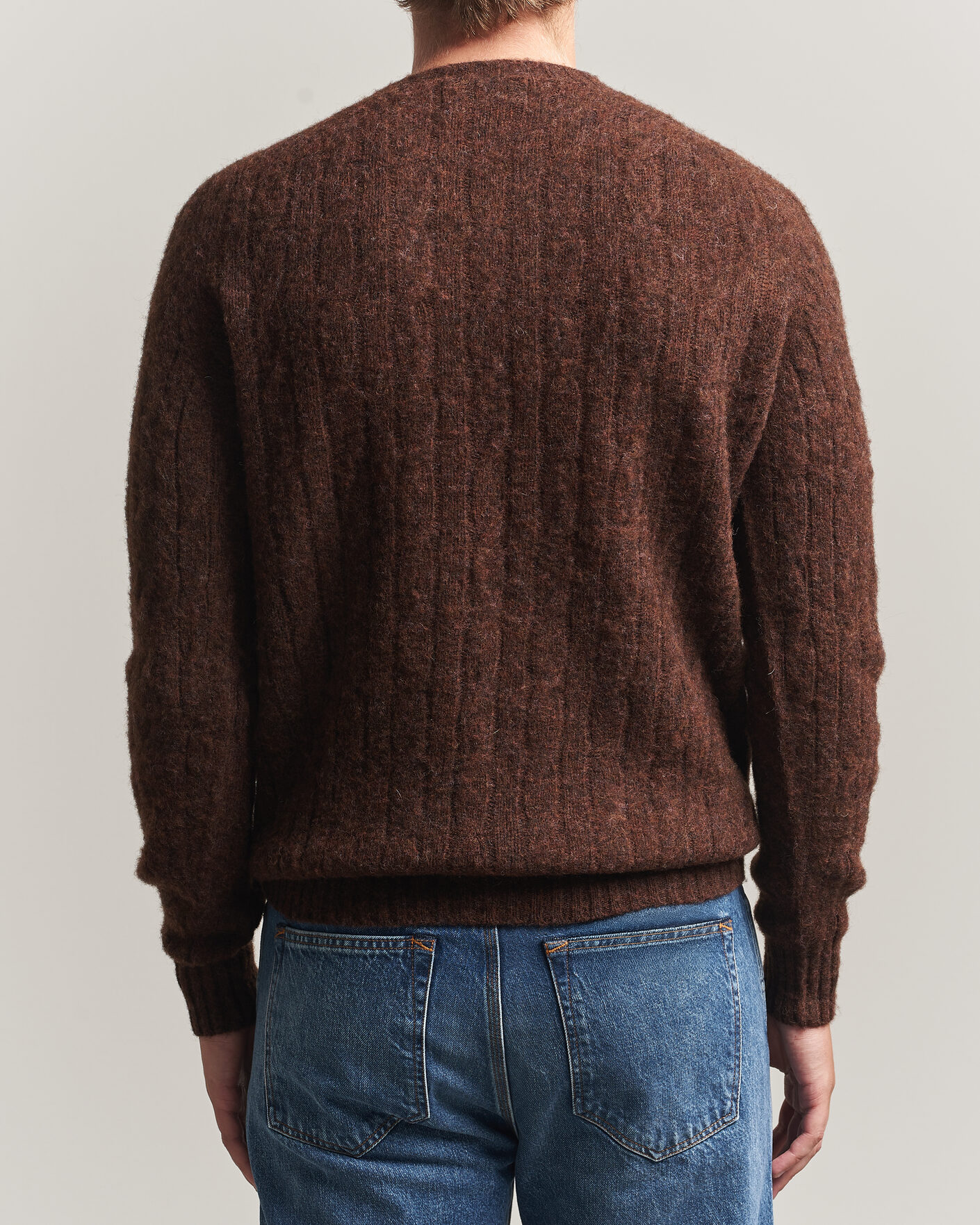 Herre | Trøjer | Harley Of Scotland | Brushed Supersoft Lambswool Cable Marron