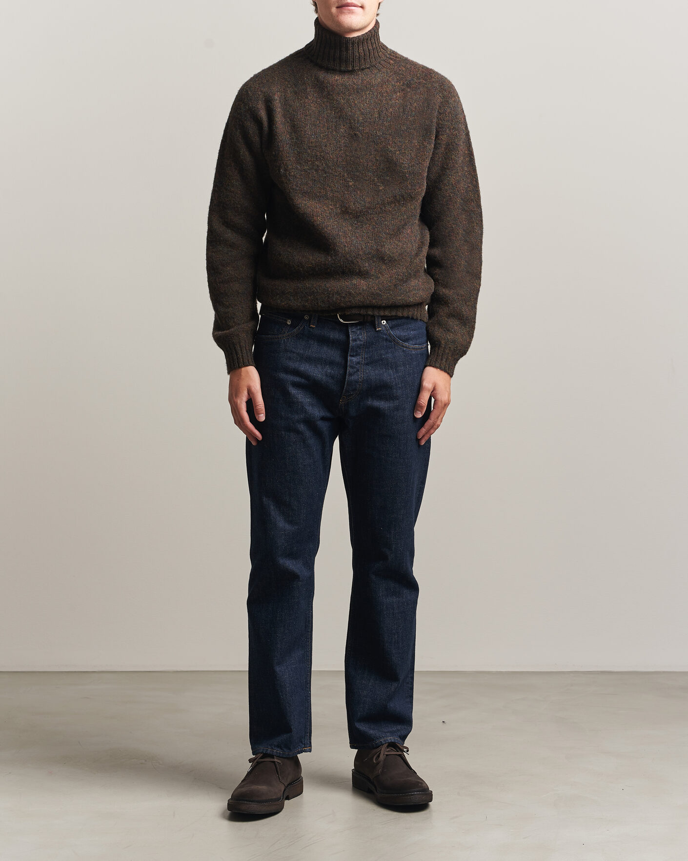 Herre | Trøjer | Harley Of Scotland | Brushed Supersoft Lambswool Rollneck Carob