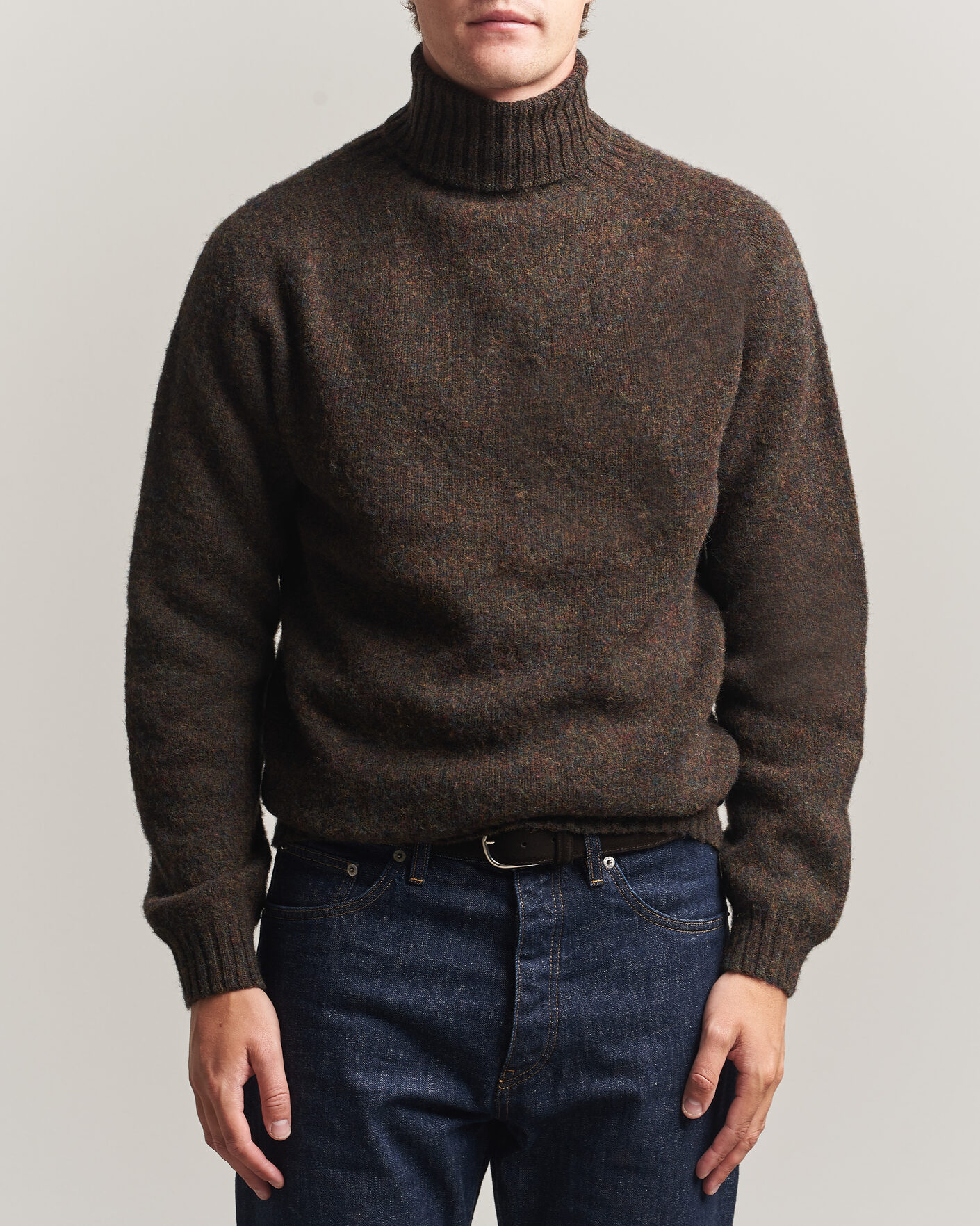Herre | Trøjer | Harley Of Scotland | Brushed Supersoft Lambswool Rollneck Carob