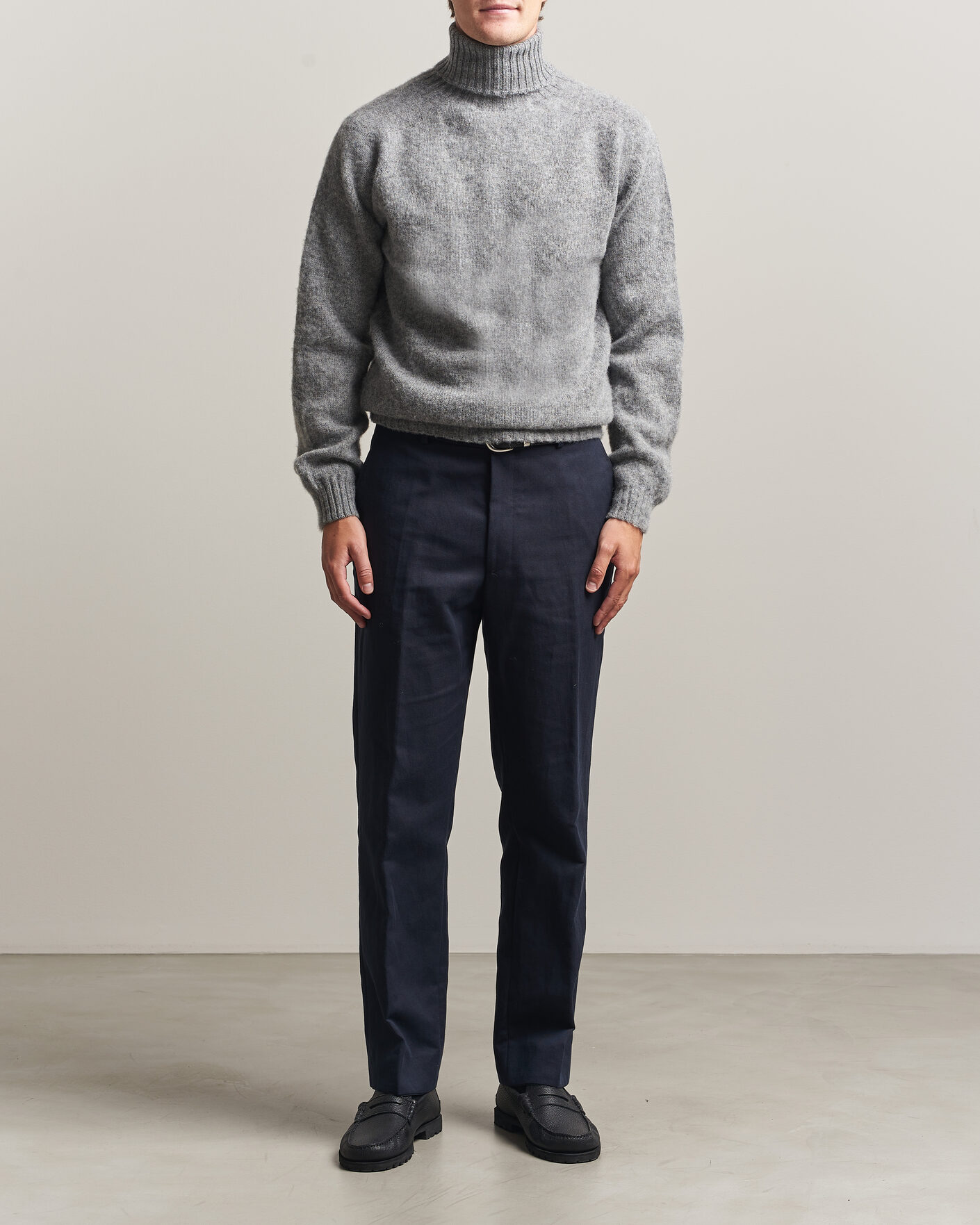 Herre | Trøjer | Harley Of Scotland | Brushed Supersoft Lambswool Rollneck Mid Grey