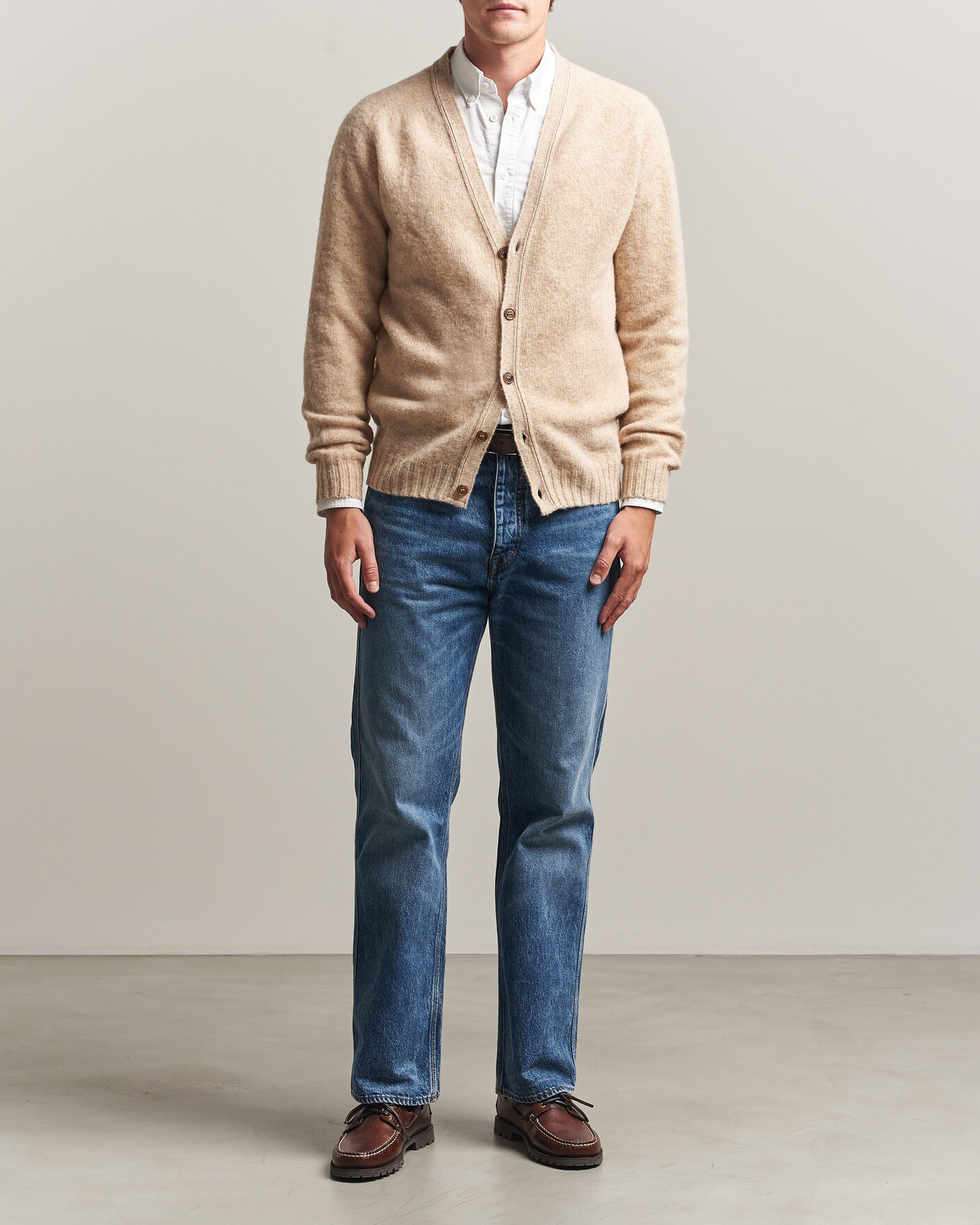 Herre | Trøjer | Harley Of Scotland | Brushed Supersoft Lambswool Cardigan Calico
