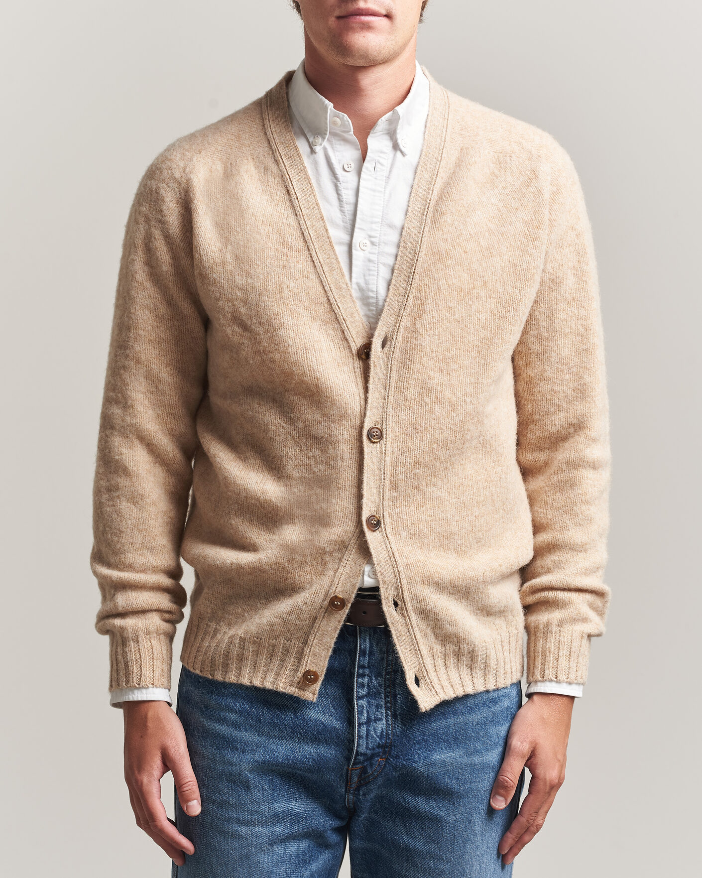 Herre | Trøjer | Harley Of Scotland | Brushed Supersoft Lambswool Cardigan Calico