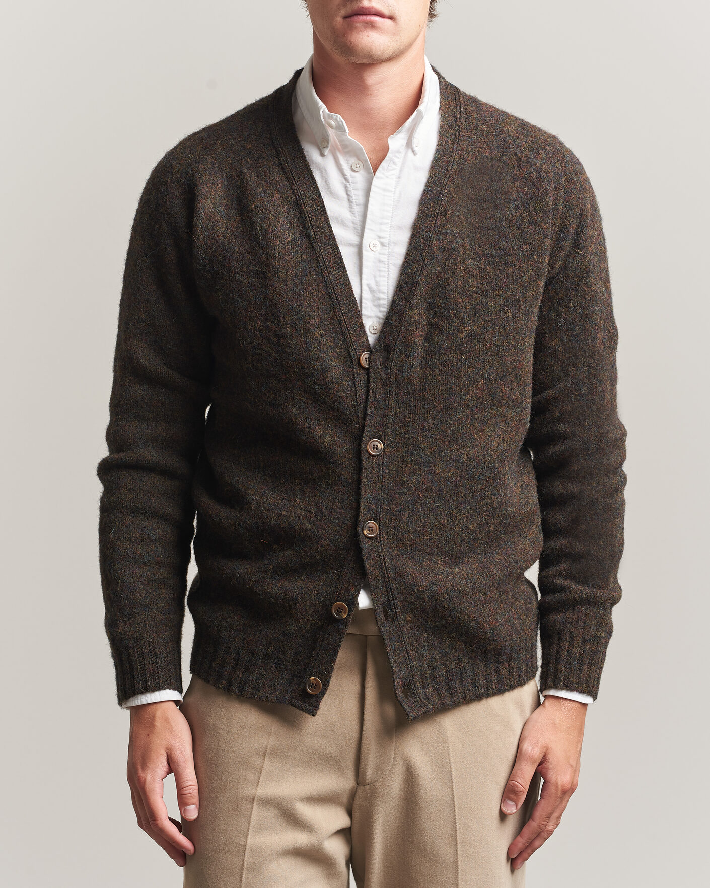 Herre | Trøjer | Harley Of Scotland | Brushed Supersoft Lambswool Cardigan Carob