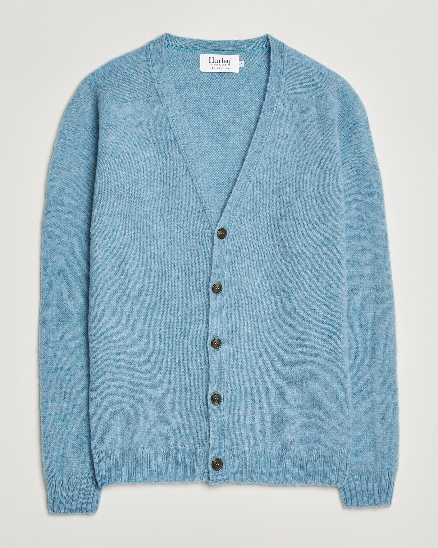 Herre | Trøjer | Harley Of Scotland | Brushed Supersoft Lambswool Cardigan Loch Blue