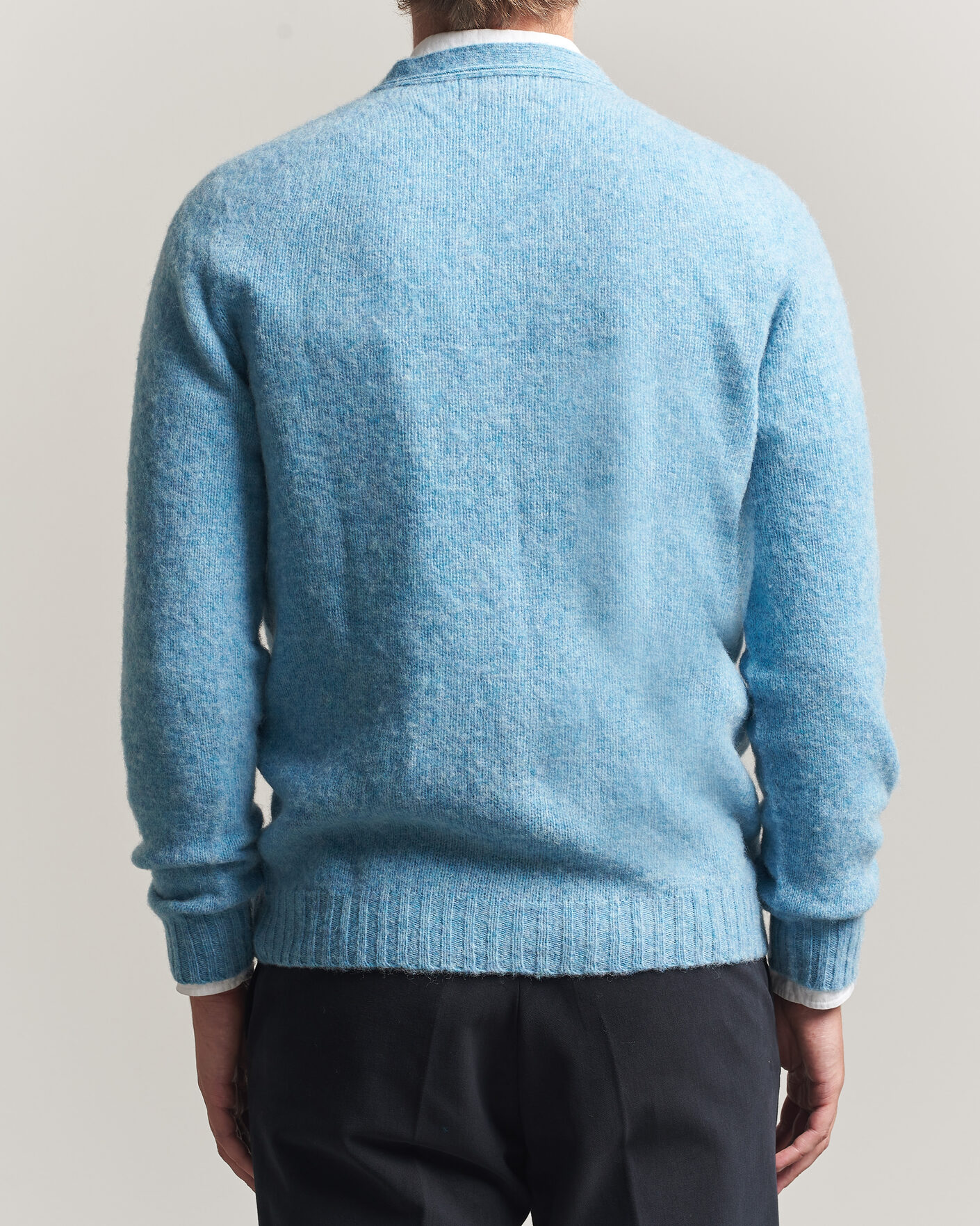 Herre | Trøjer | Harley Of Scotland | Brushed Supersoft Lambswool Cardigan Loch Blue