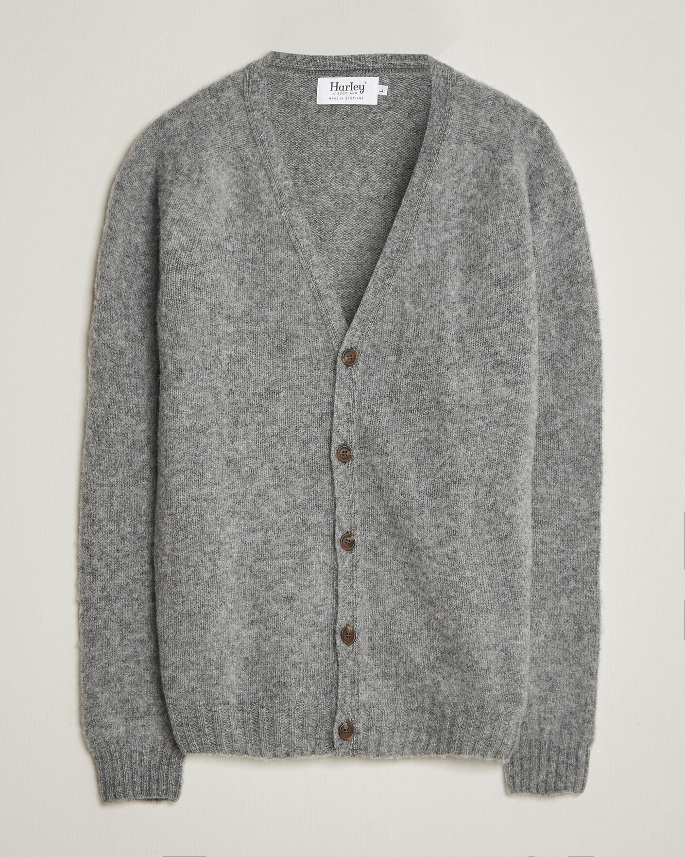Herre | Trøjer | Harley Of Scotland | Brushed Supersoft Lambswool Cardigan Mid Grey