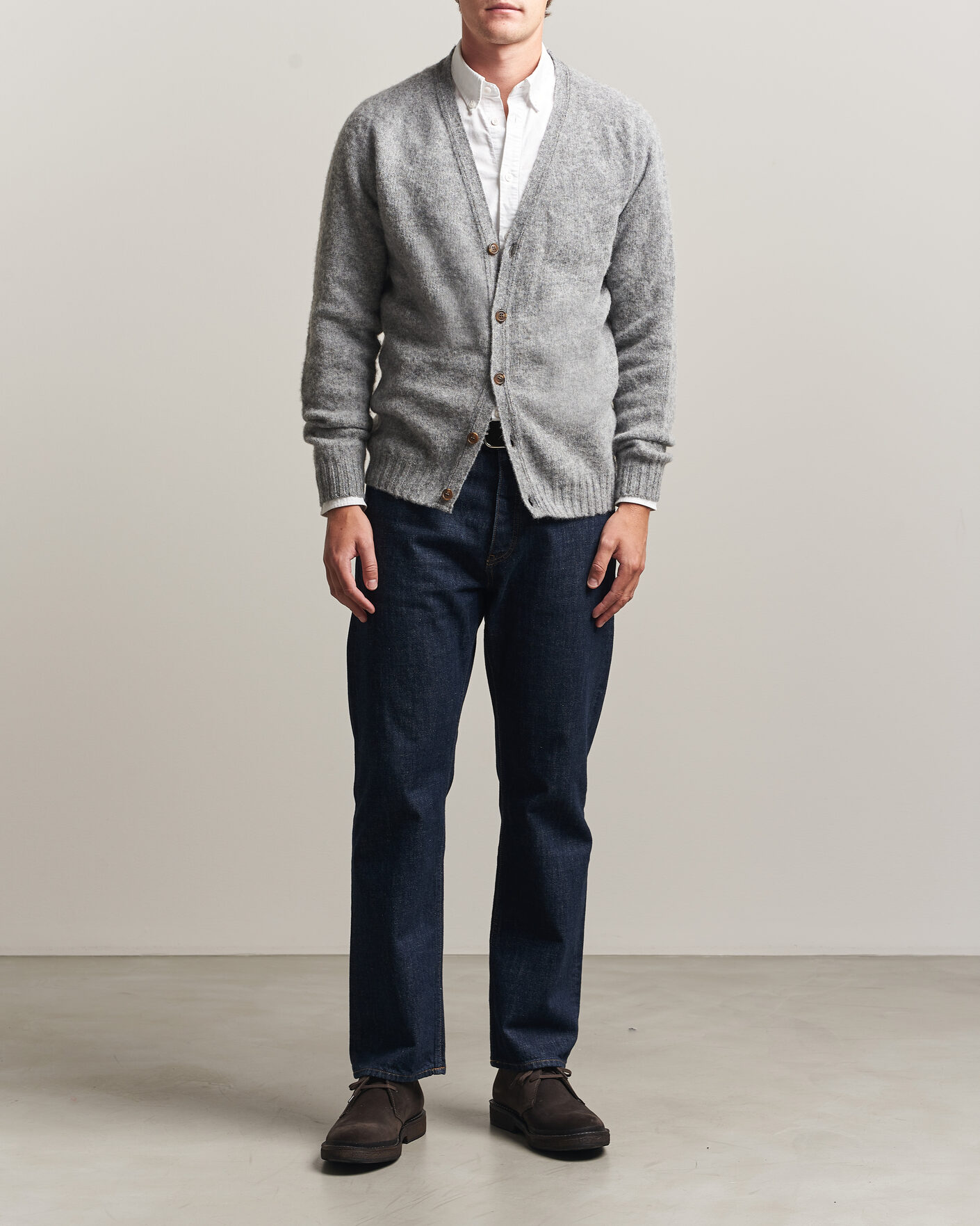 Herre | Trøjer | Harley Of Scotland | Brushed Supersoft Lambswool Cardigan Mid Grey